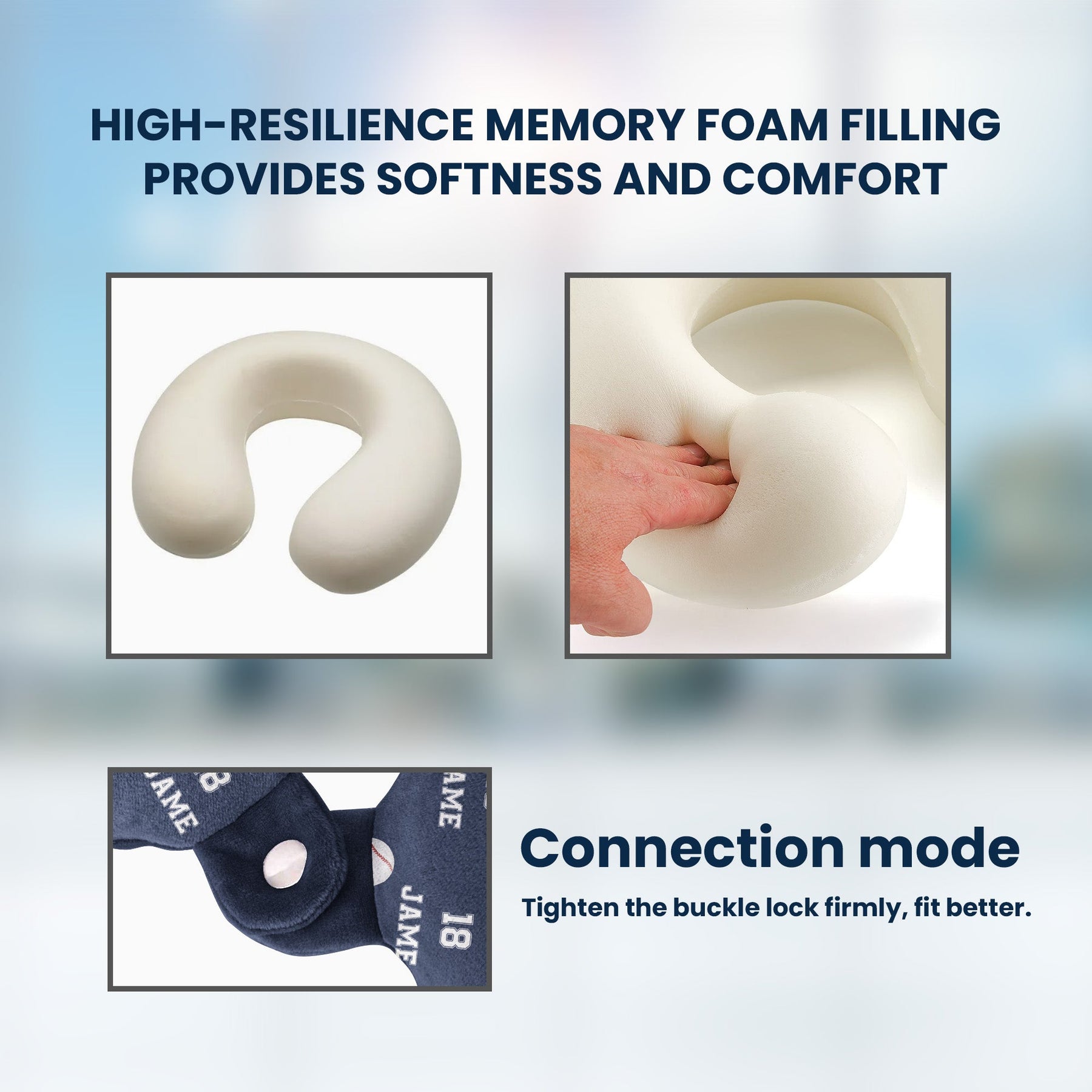 Custom Name, Number Sports - Personalized U-Shaped Travel Neck Pillow