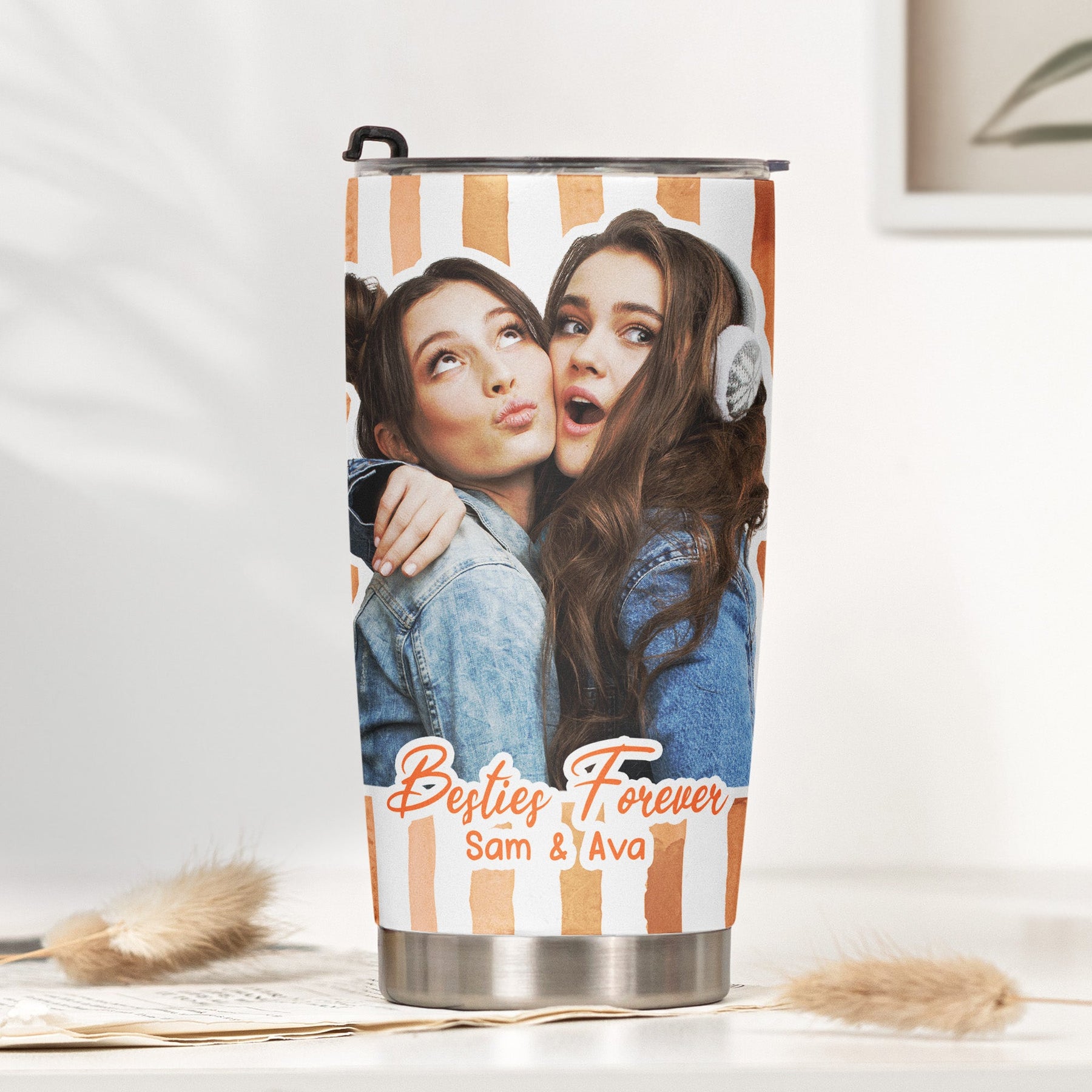 Custom Photo Bestie Cup Stripe Besties Picture - Personalized Photo Tumbler Cup