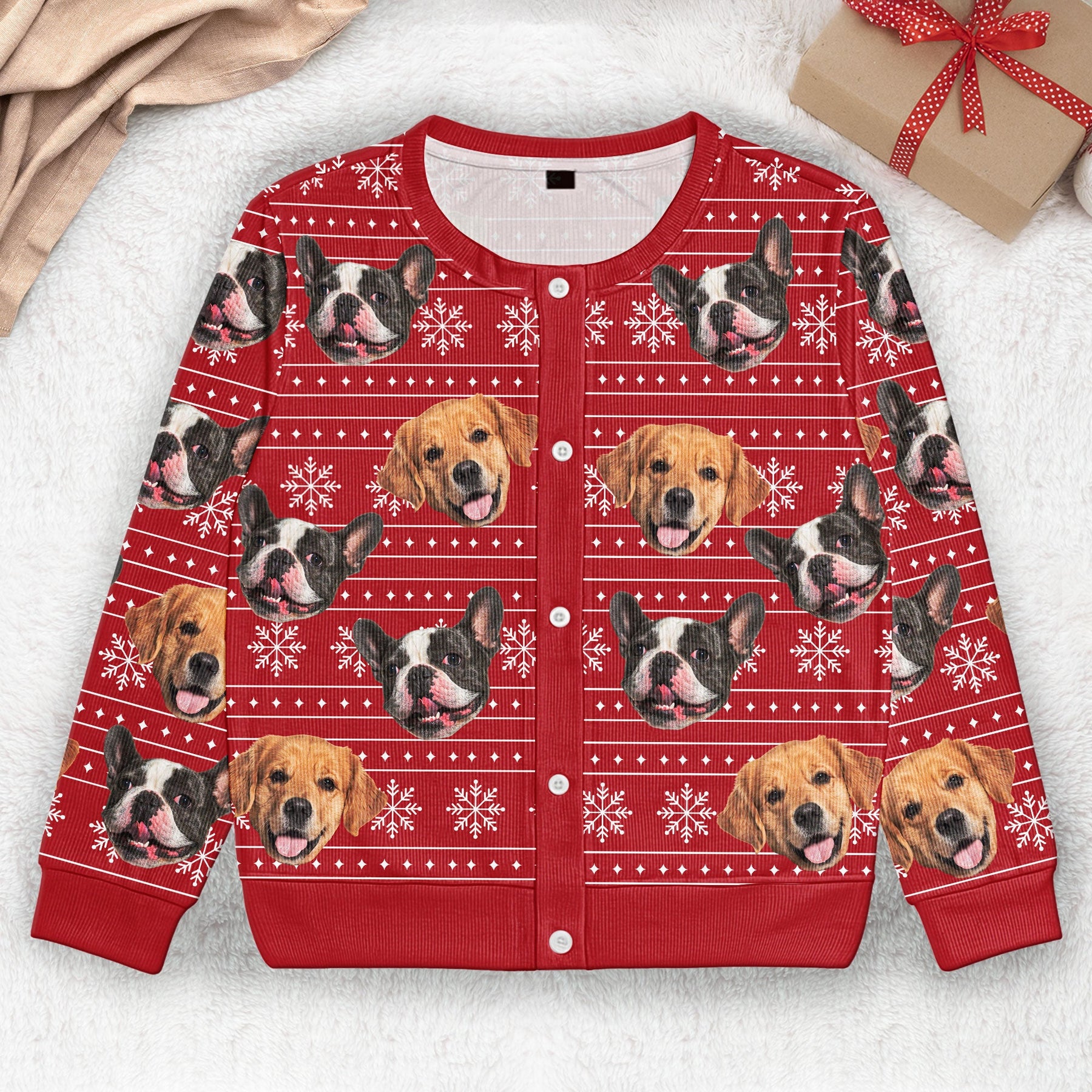 Christmas Dog Cat Silly Faces - Personalized Photo Crewneck Cardigan