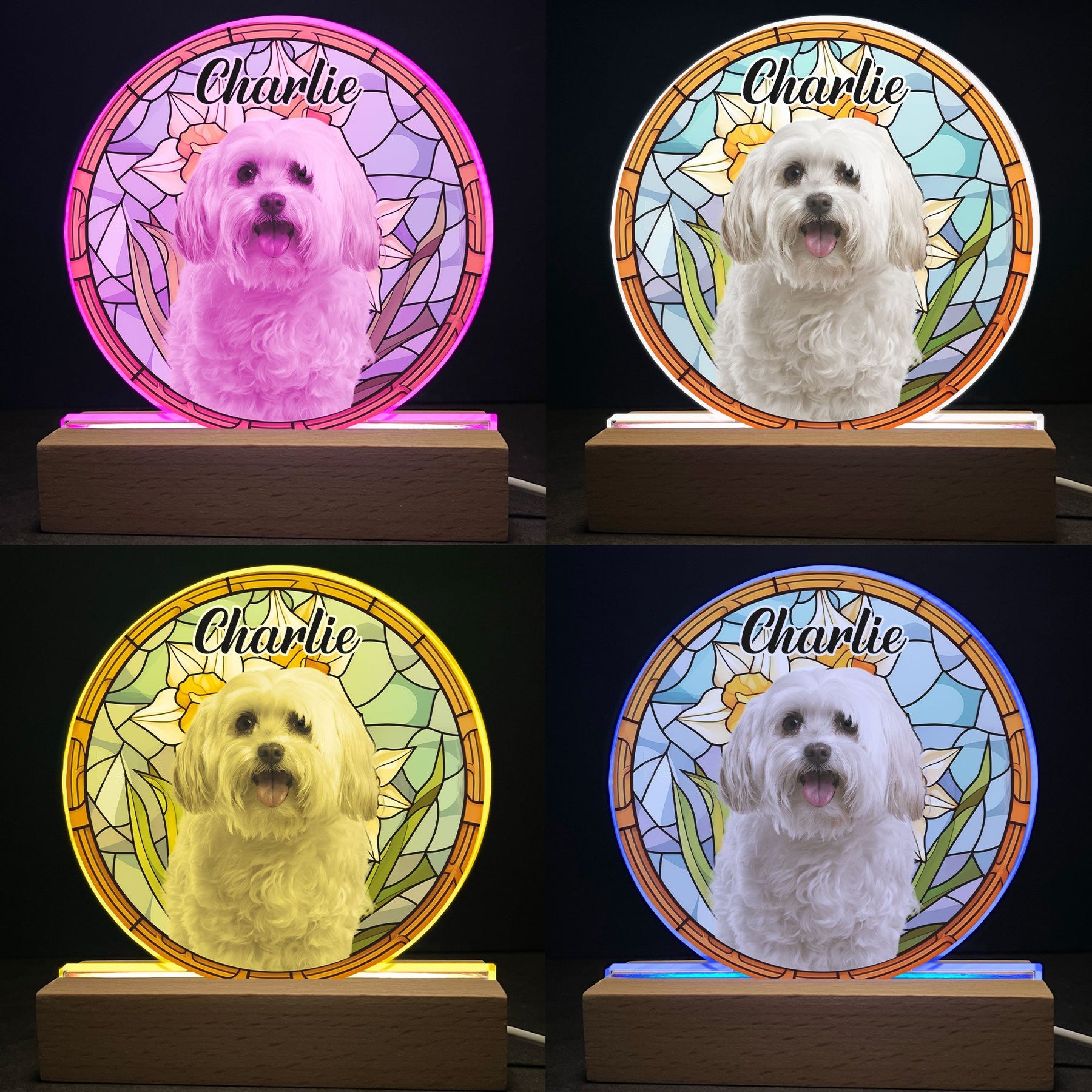 Custom Photo Cute Pet Stained Glass - Personalized Photo LED Light