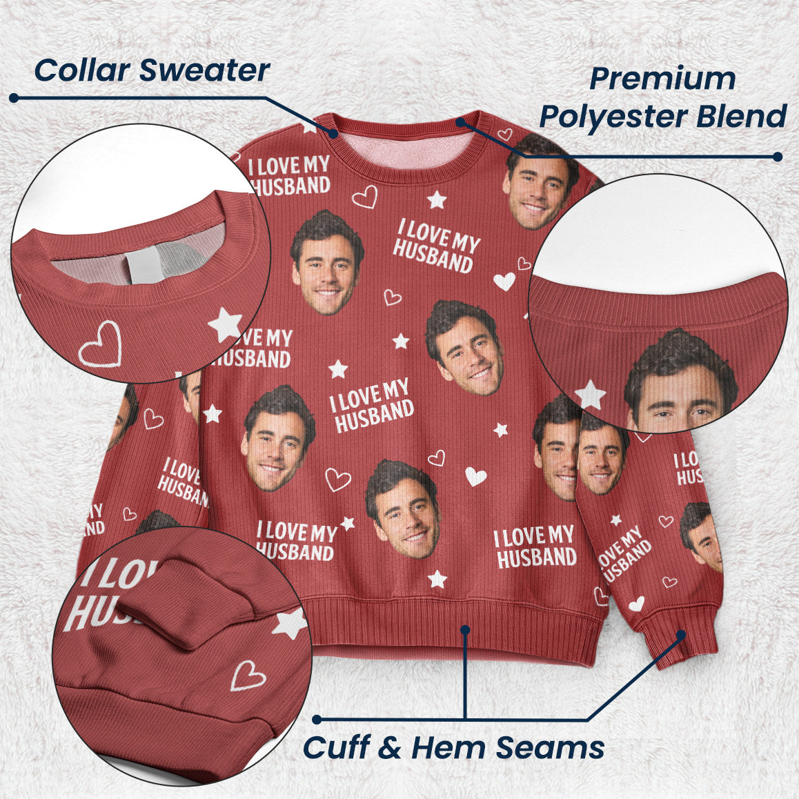 Custom Photo Funny Face I Love My Lover - Personalized Matching Photo Sweater