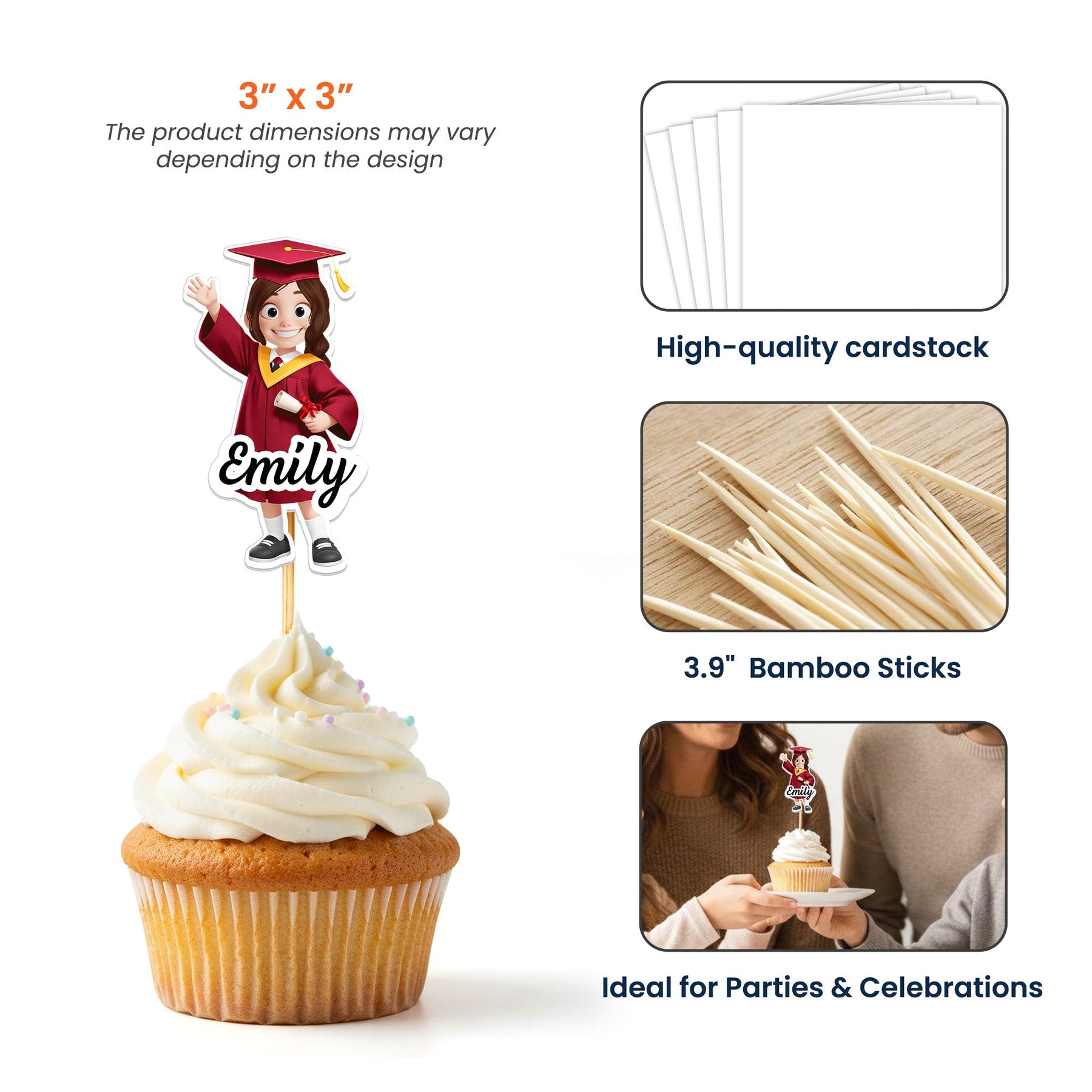 Custom Preschool Kindergarten Graduation - Personalized Cupcake Toppers