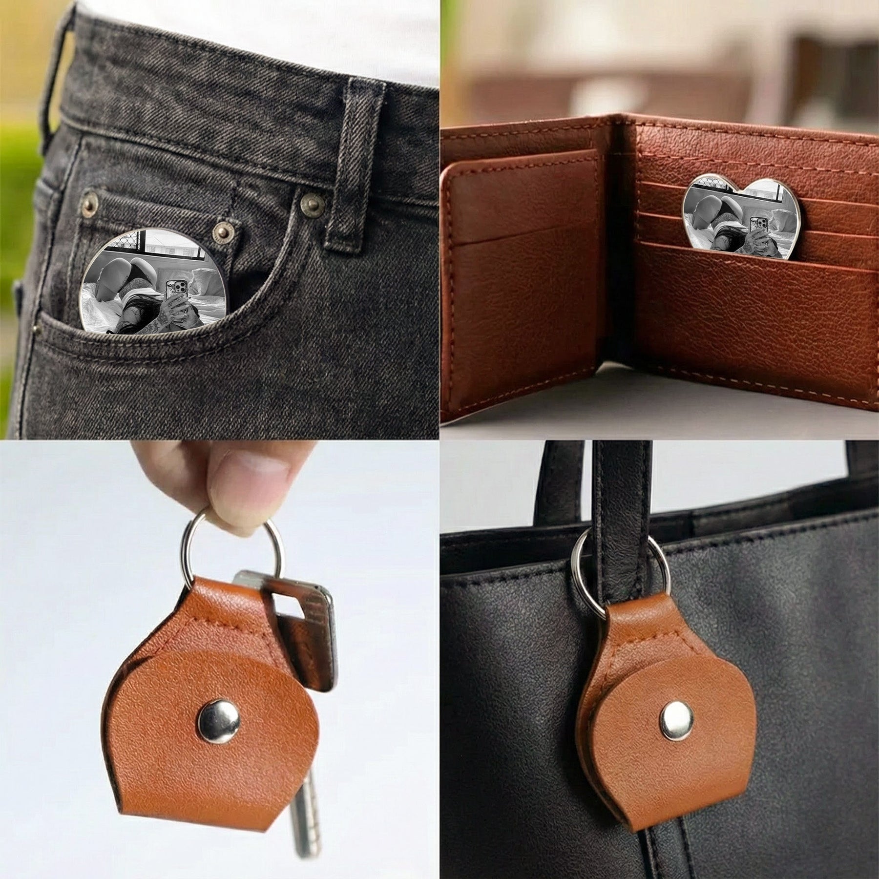 Custom Spicy Photo Date Night Token For Him, Husband, Boyfriend - Personalized Leather Photo Pocket Hug