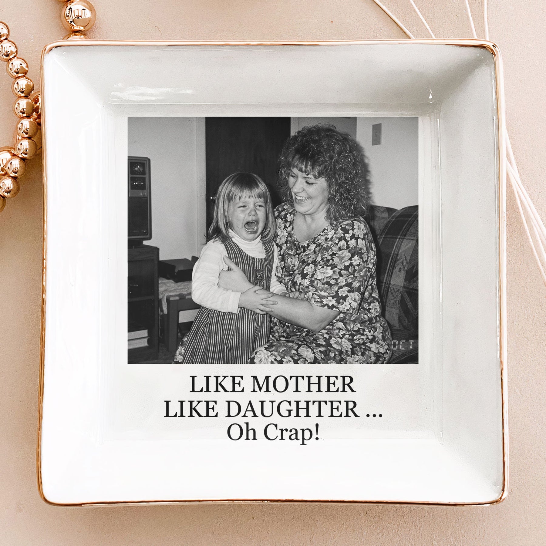 Custom Vintage Retro Polaroid Photo Trinket Tray For Daughter Gifts From Mom, Dad - Personalized Photo Jewelry Dish