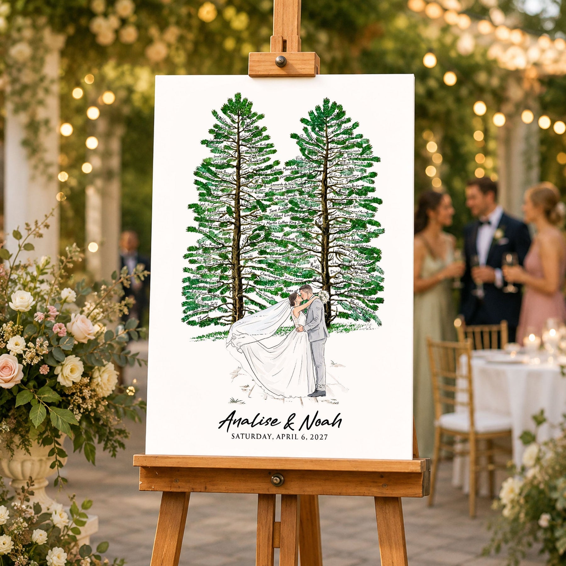 Custom Wedding Venue Guest Book Alternative Pine Tree Art, Couple Portrait Photo Wedding Sign - Personalized Poster