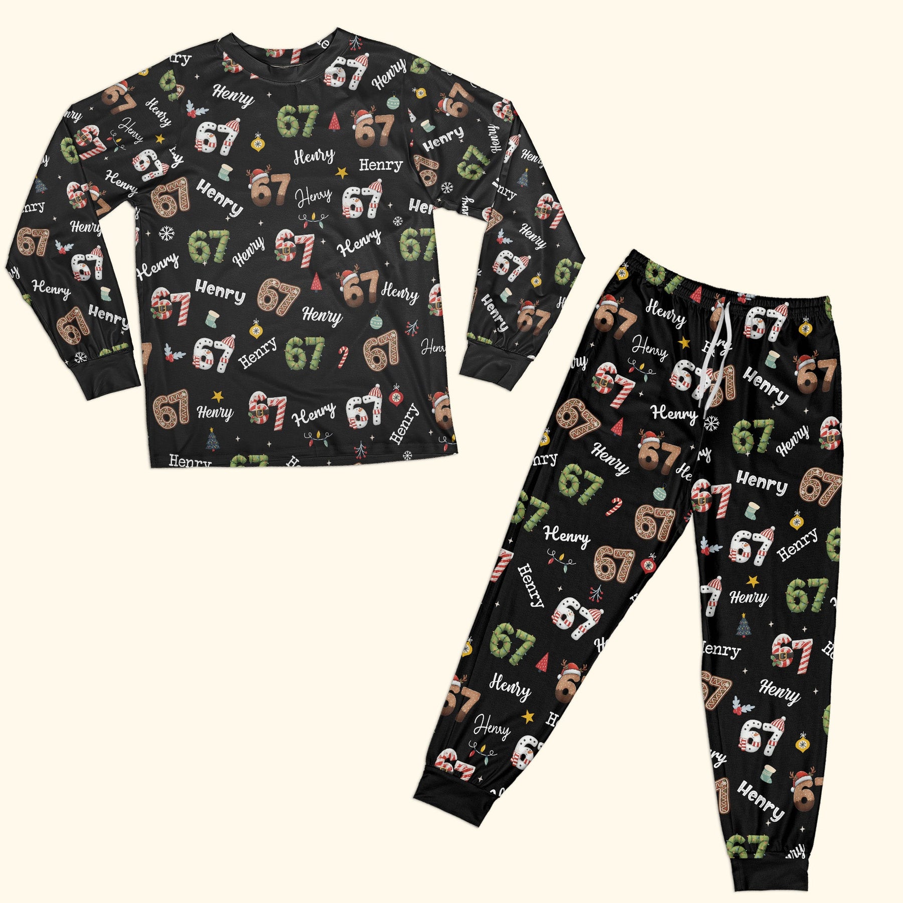Custom '6 7' Six Seven Christmas Slang Meme For Kids & Adults - Personalized Pajama Set
