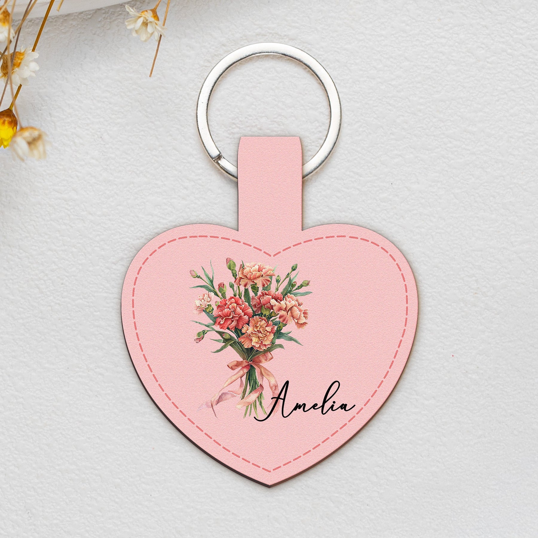 Custom Birth Flower & Name For Her, Wife, Daughter, Sister, Coworker, Friends - Personalized Keychain