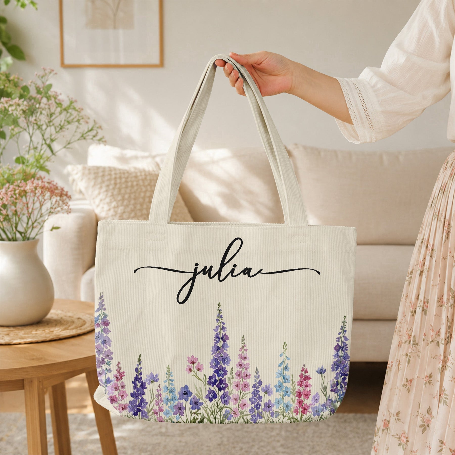 Custom Birth Flower & Name For Her, Wife, Daughter, Sister, Mom, Grandma - Personalized Tote Bag