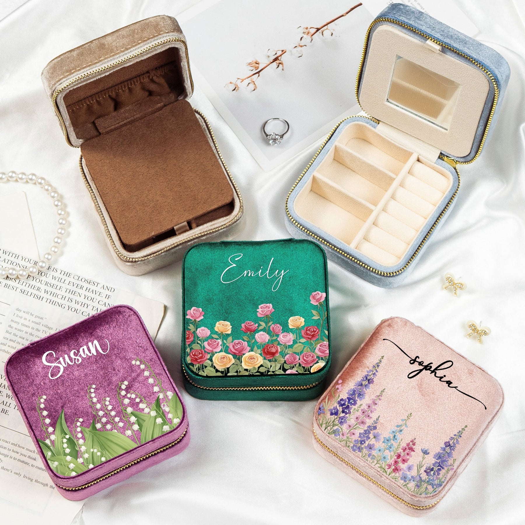 Custom Birth Flower & Name For Her, Wife, Daughter, Sister - Personalized Jewelry Box
