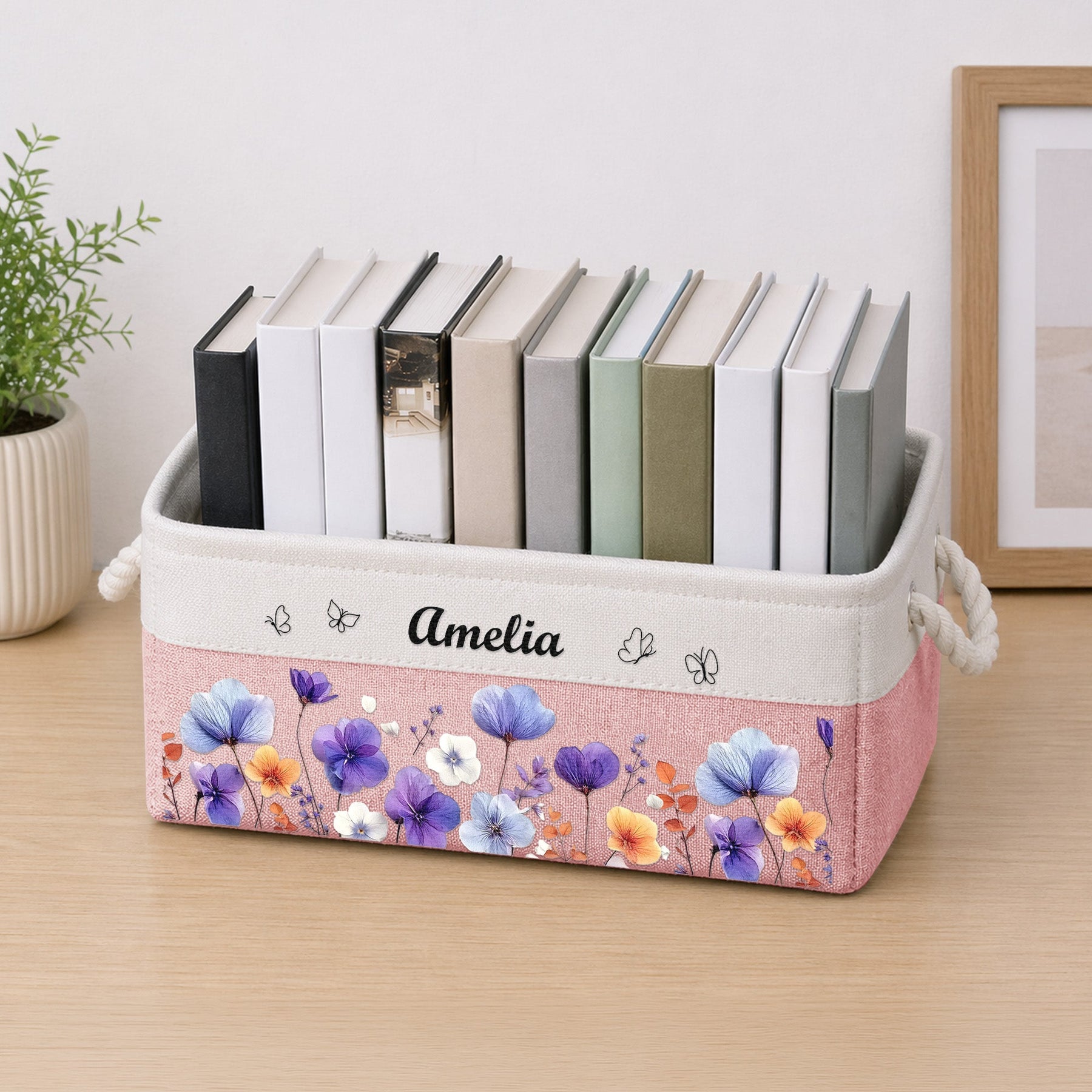 Custom Birth Flower & Name - Personalized Storage Basket