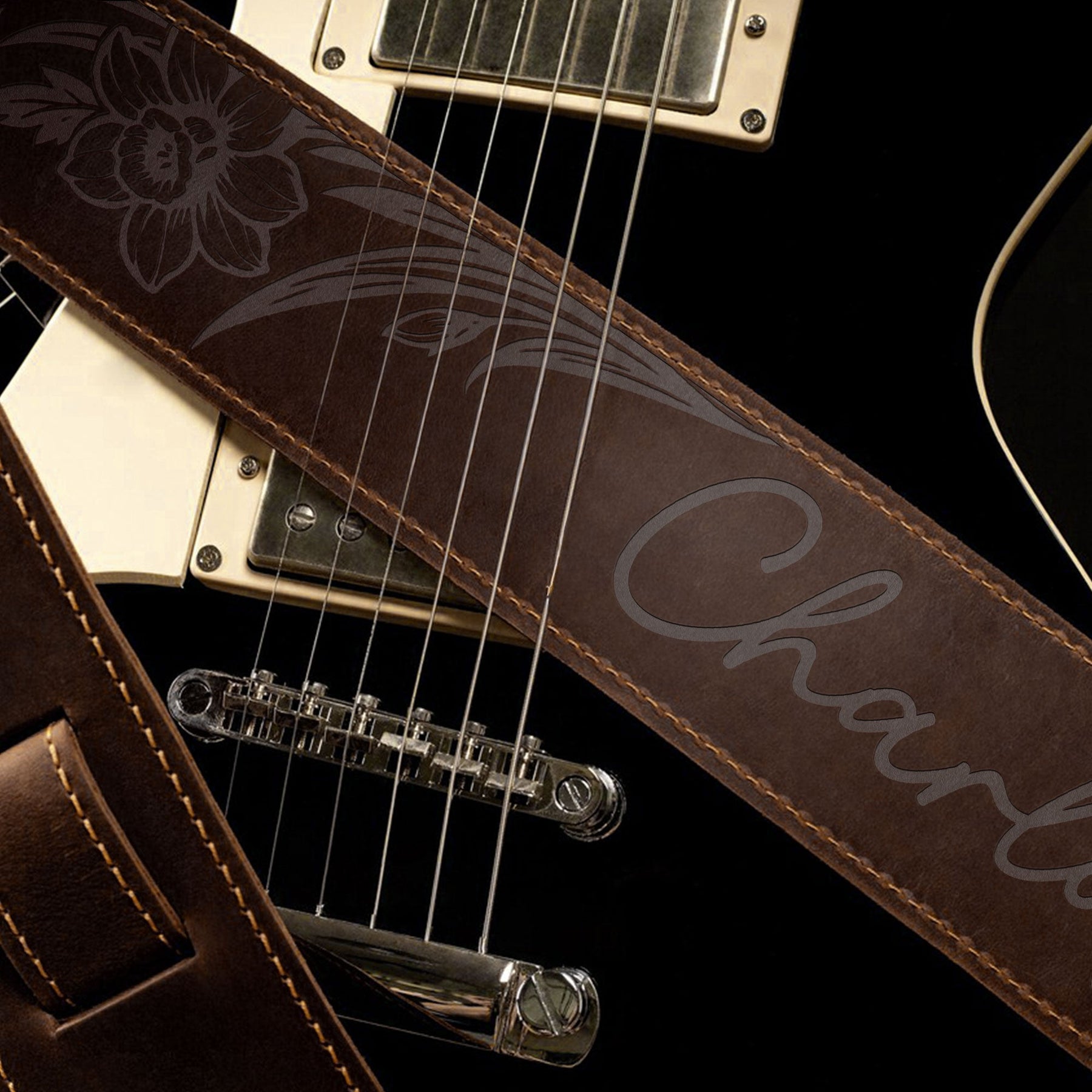 Custom Birth Flower - Personalized Leather Guitar Strap