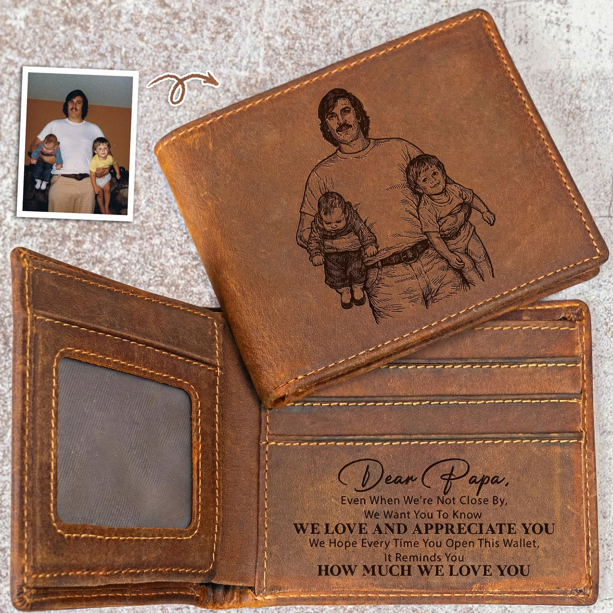 Custom Engraved Childhood Photo With Dad, Papa Reminder Father's Day Gifts - Personalized Wallet