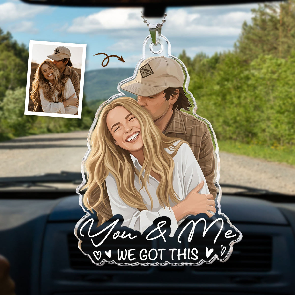 Custom Faceless Portrait Car Ornament, Anniversary Gifts For Him, Her - Personalized Rear View Mirror Accessory