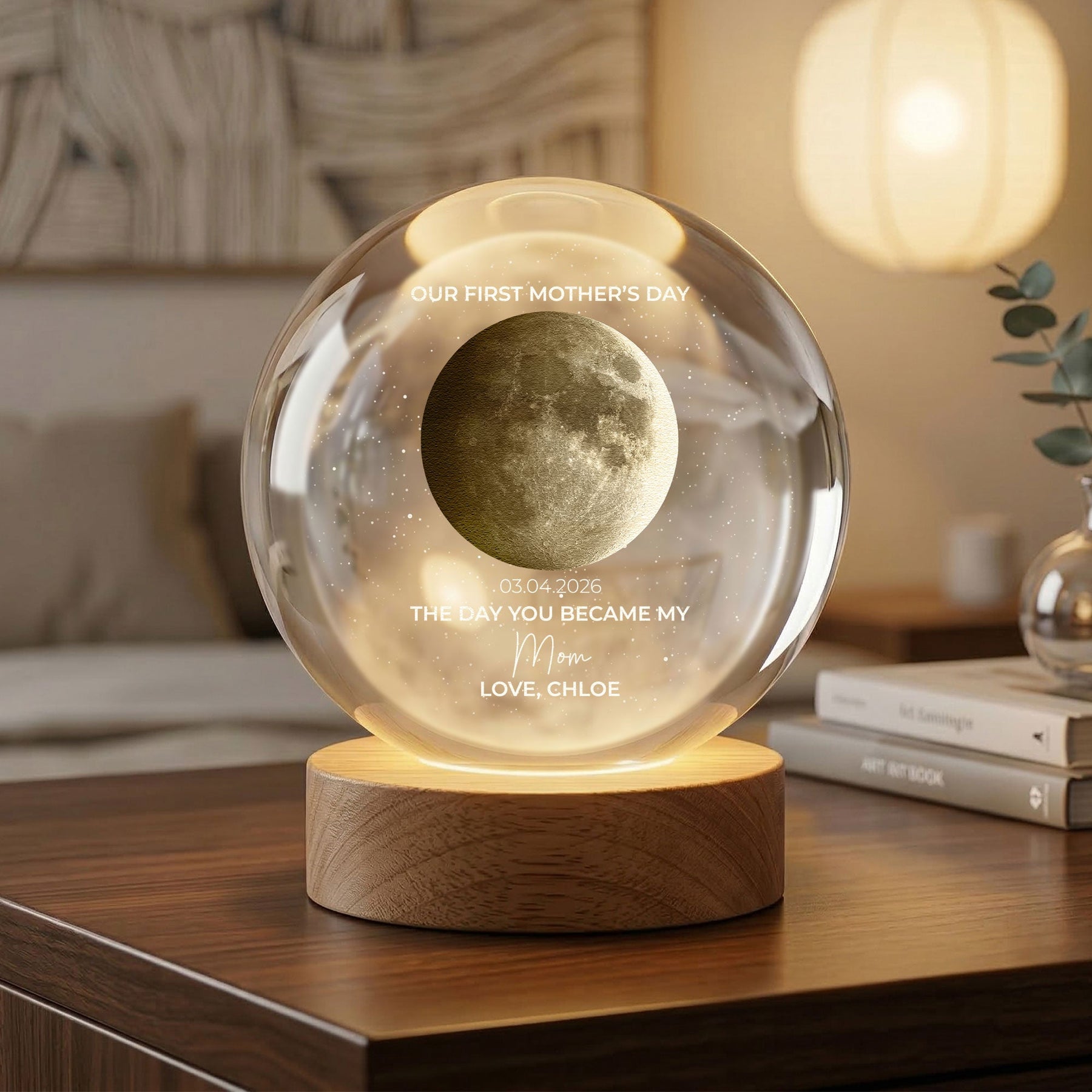 Custom Moon Phase Our 1st Mother's Day The Day You Became My Mom - Personalized Night Light