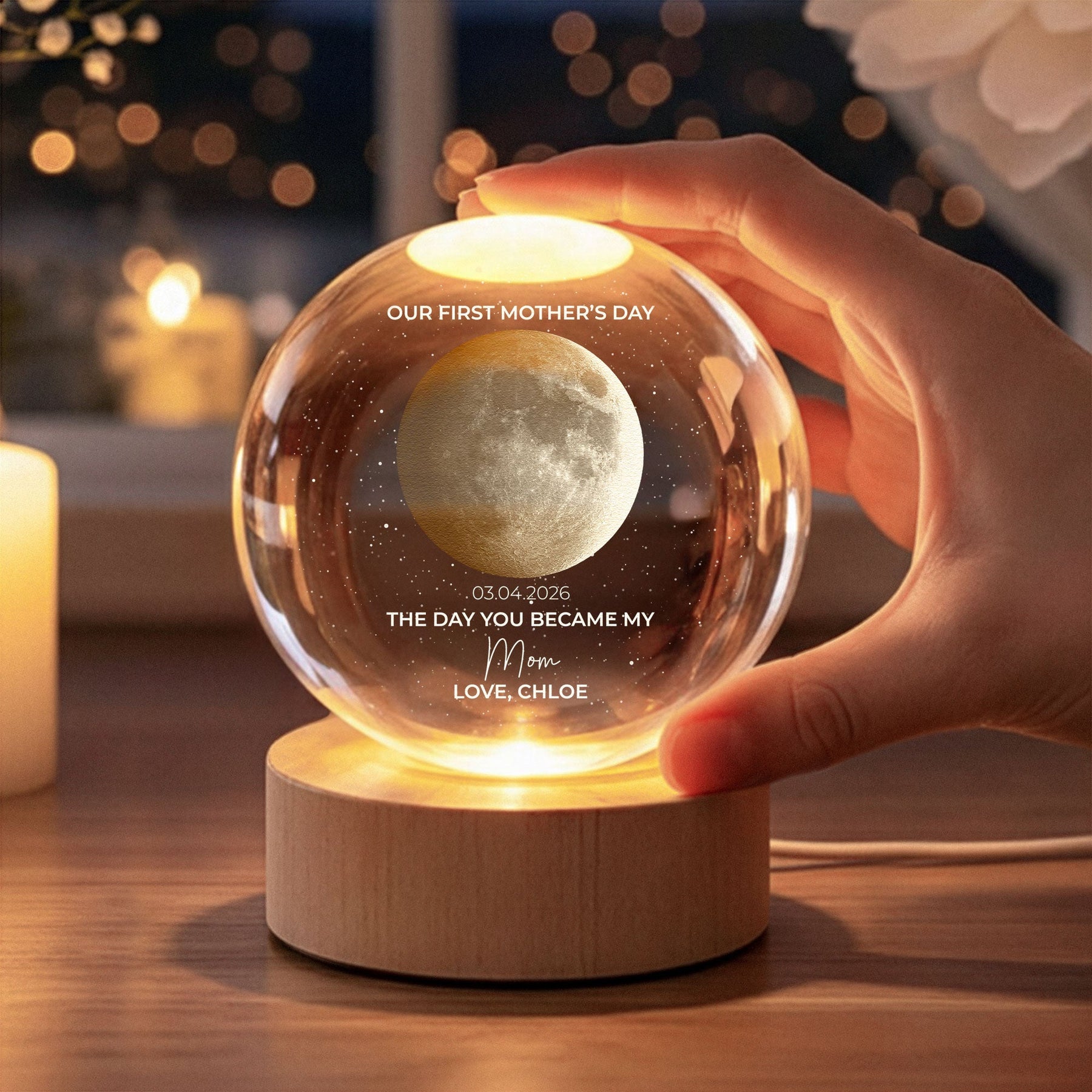 Custom Moon Phase Our 1st Mother's Day The Day You Became My Mom - Personalized Night Light