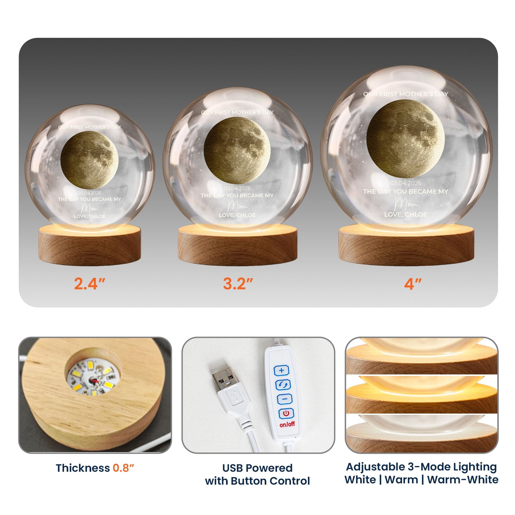 Custom Moon Phase Our 1st Mother's Day The Day You Became My Mom - Personalized Night Light