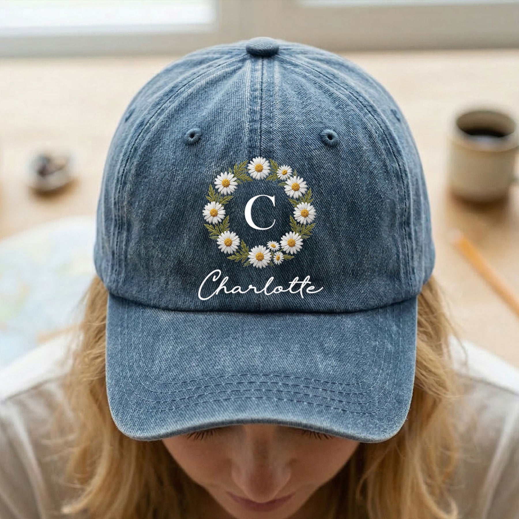 Custom Name And Birth Flower Faux Pattern - Personalized Cap