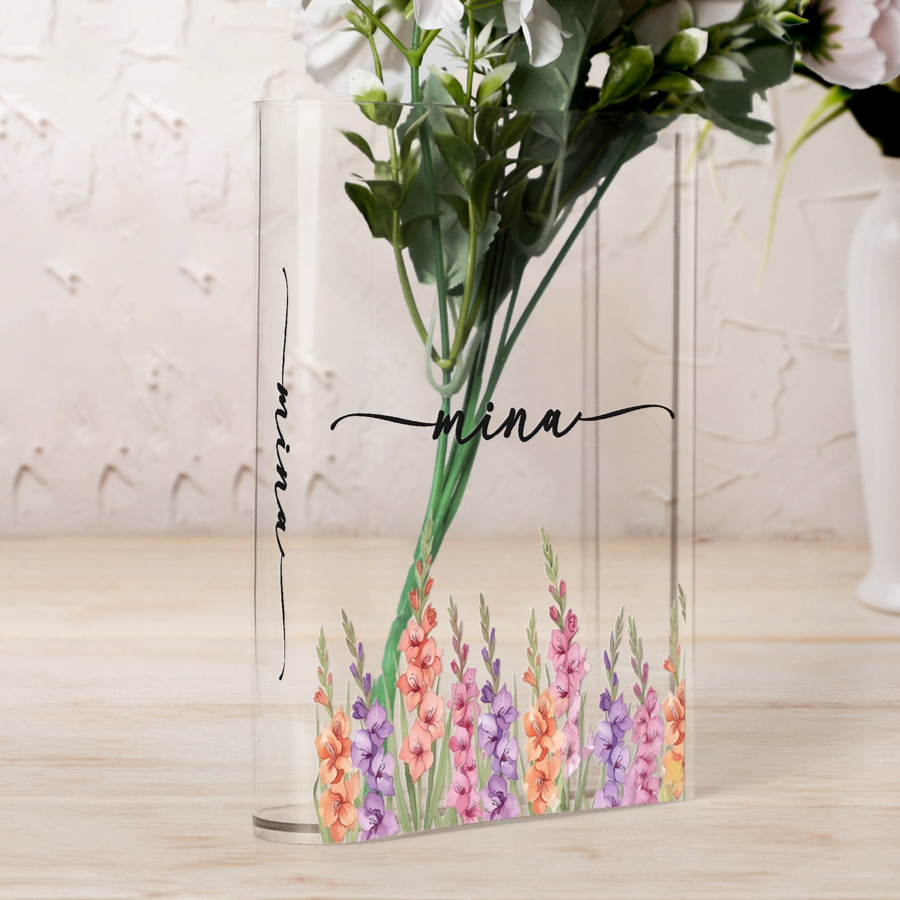 Custom Name & Birth Flower Birthday Gift For Her, Sisters, Daughter, Friends - Personalized Vase