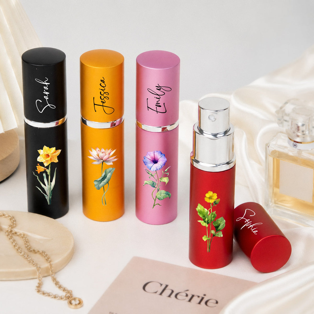Custom Name Birth Flower Gift For Her Friend Sister Daughter - Personalized Mini Perfume Bottle