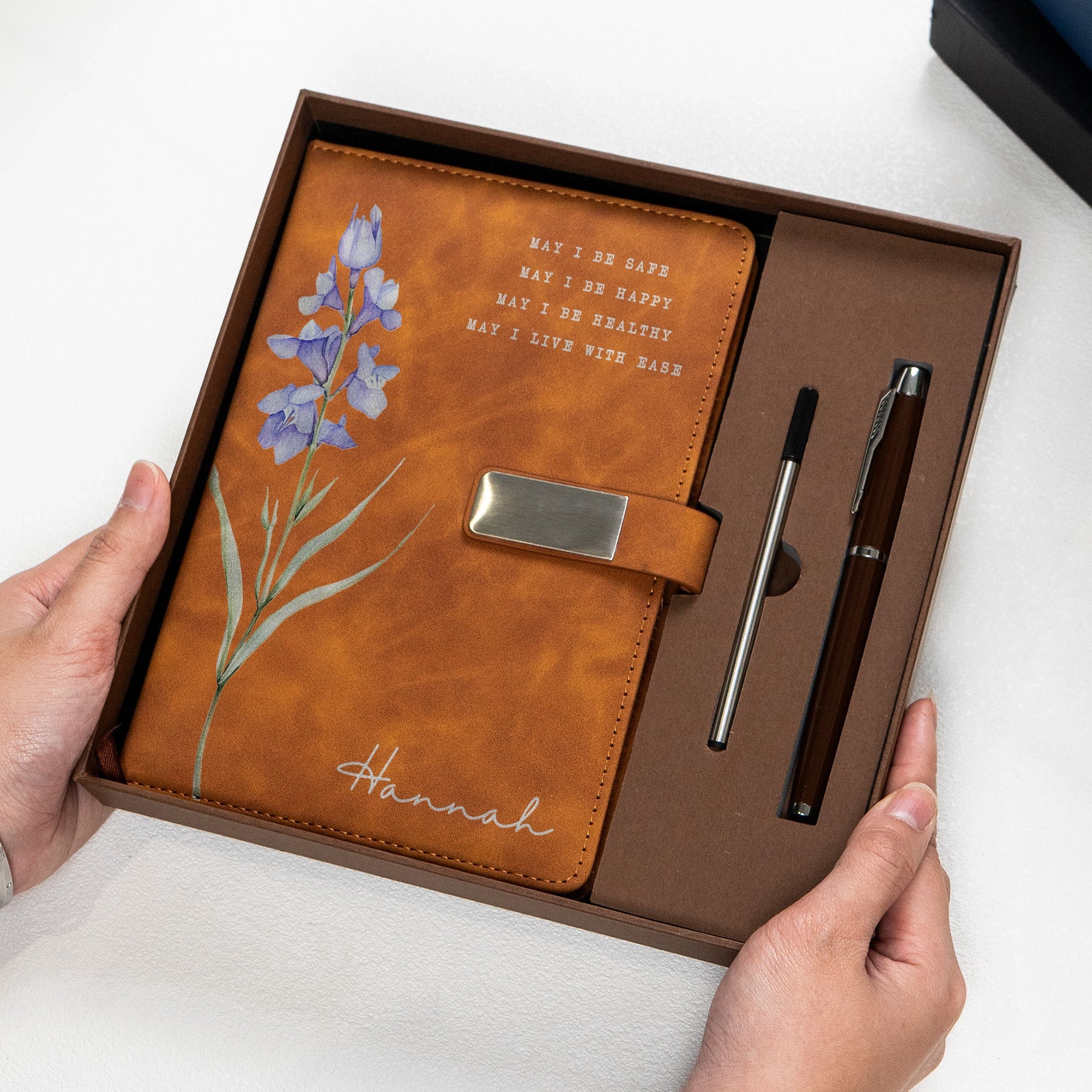 Custom Name, Birth Flower, Metta Prayer - Personalized Notebook Set