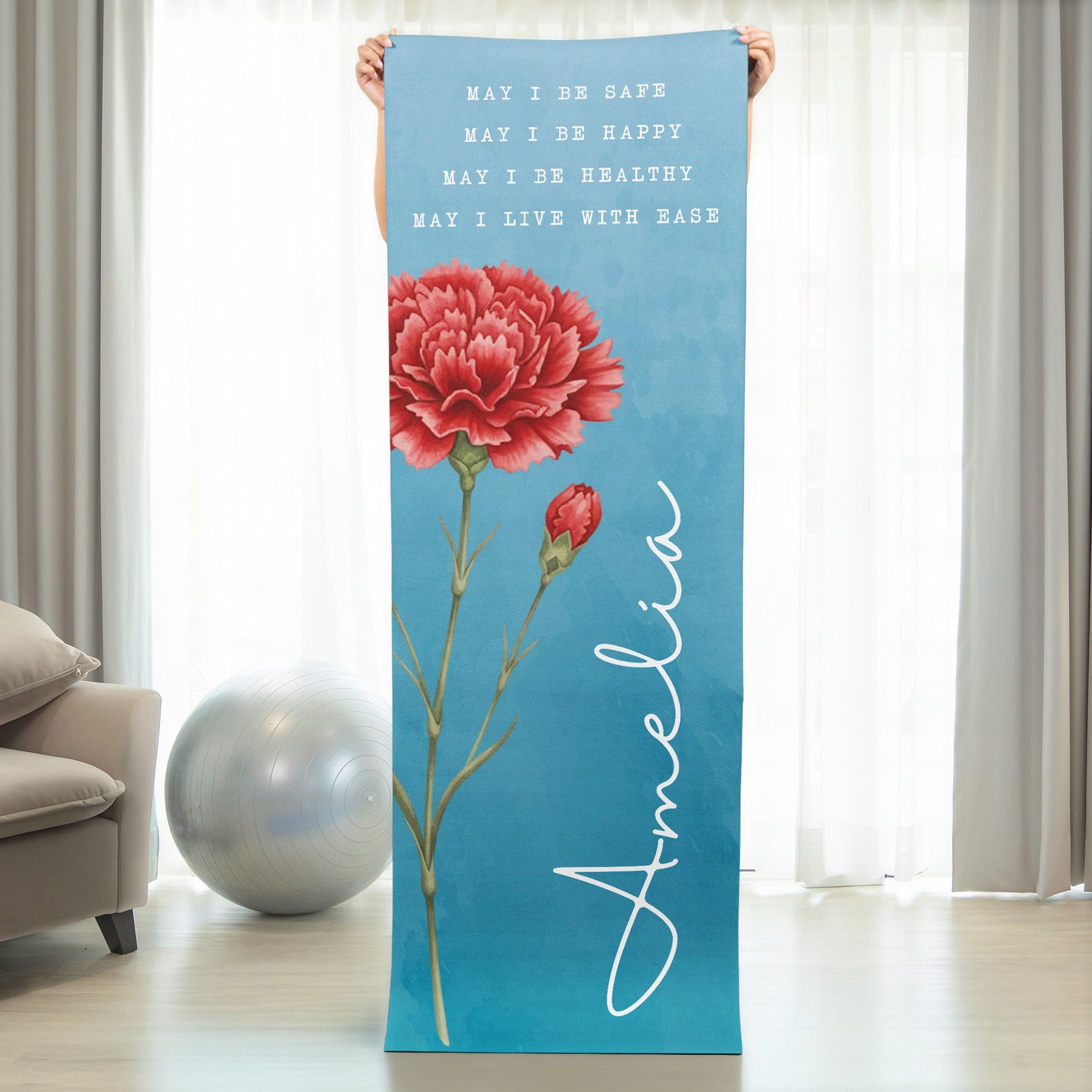 Custom Name, Birth Flower - Personalized Yoga Mat