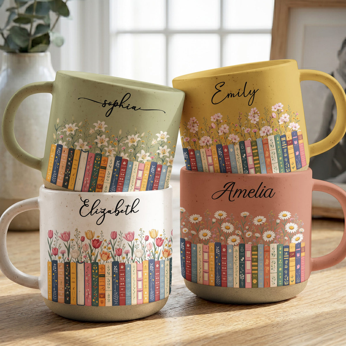 Custom Name & Birthflower For Book Lovers, Book Clubs - Personalized Mug