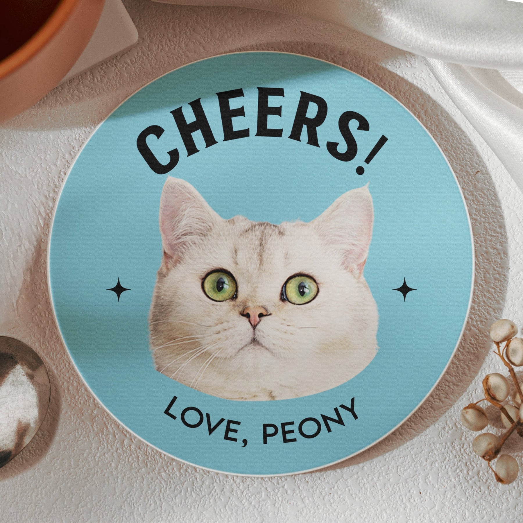 Custom Pet, Dog, Cat, Drinks On Me - Personalized Photo Ceramic Coaster