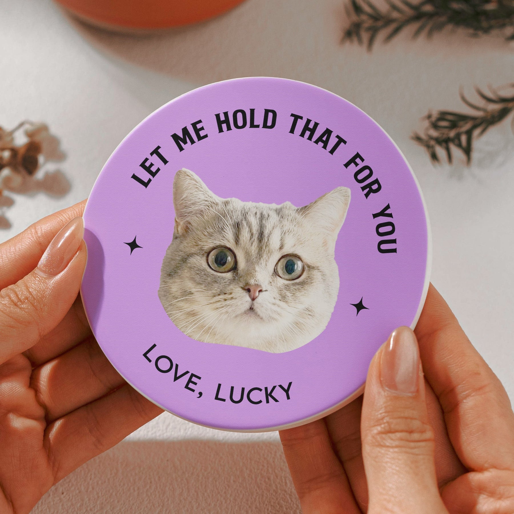 Custom Pet, Dog, Cat, Drinks On Me - Personalized Photo Ceramic Coaster