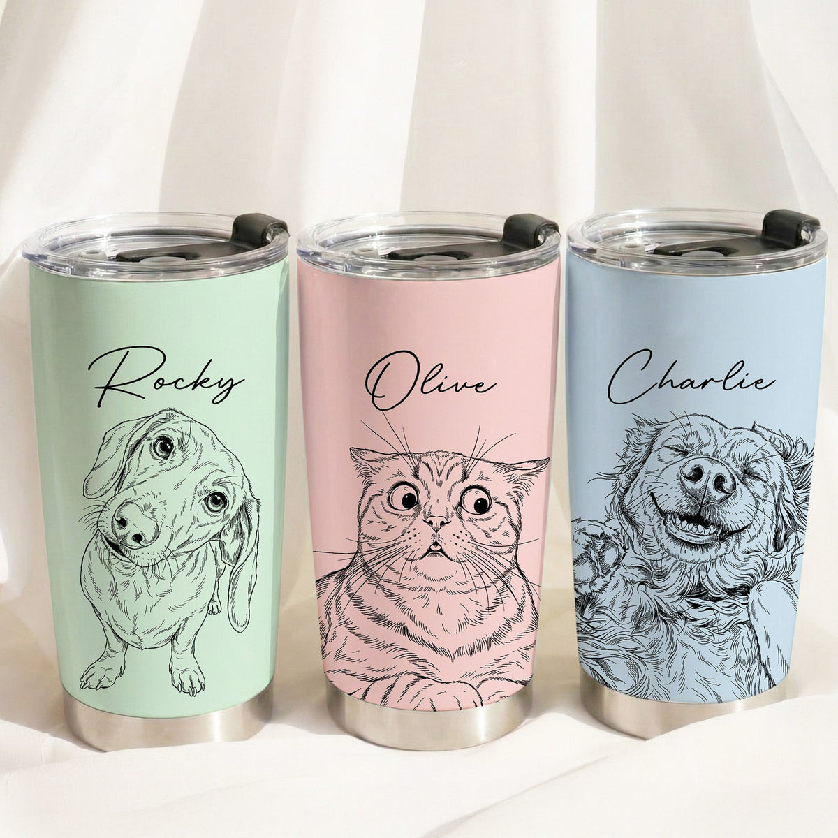 Custom Pet Portrait Gift For Dog Lover, Cat Lover - Personalized Tumbler