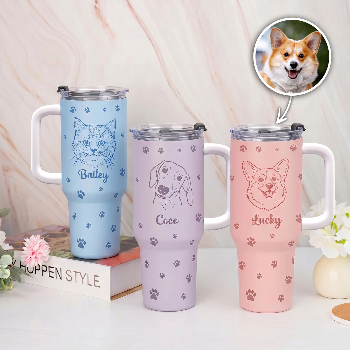 Custom Pet Portrait Line Art New Version For Dog Mom, Cat Mom - Personalized 40oz Tumbler