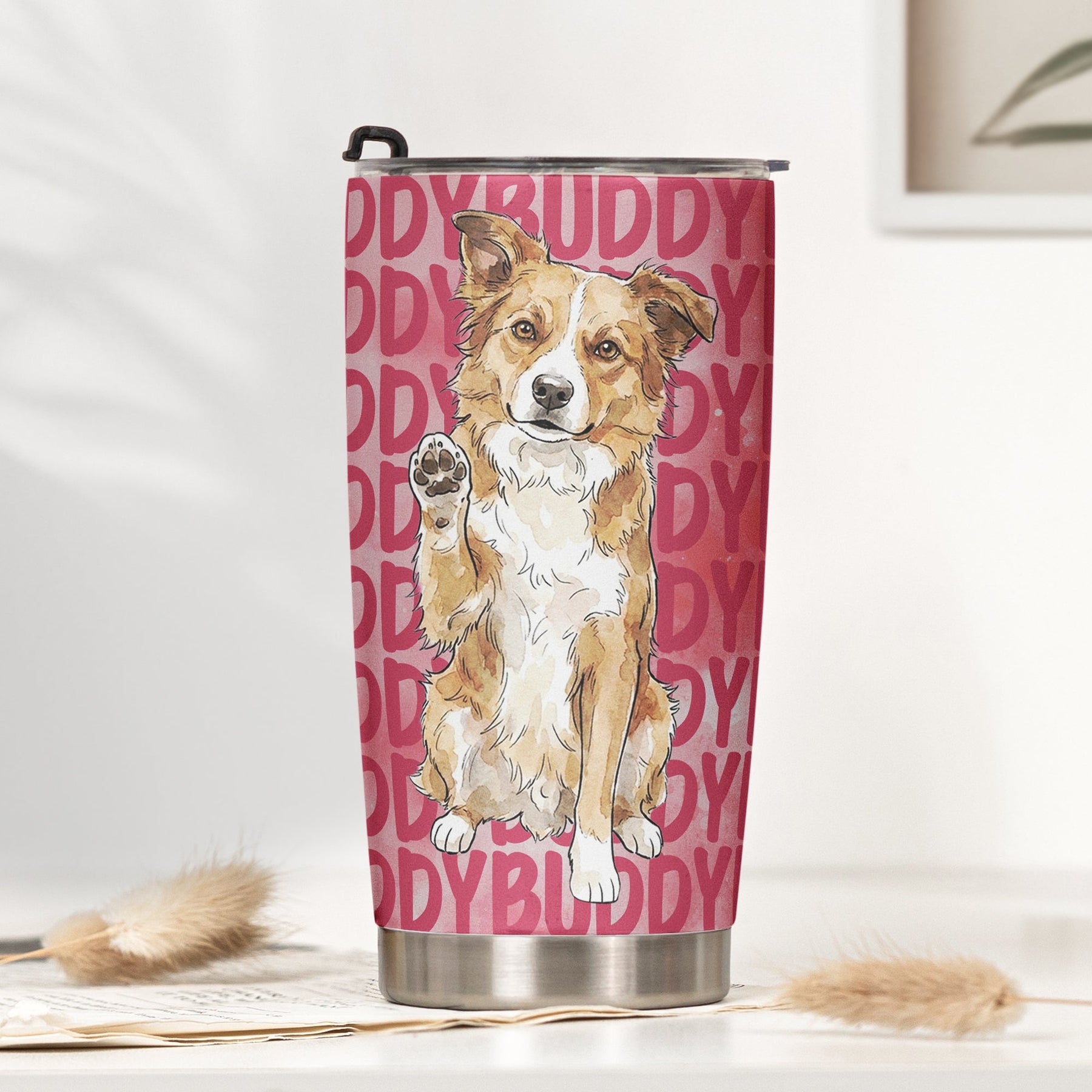 Custom Pet Portrait & Name Watercolor Style - Personalized Tumbler Cup