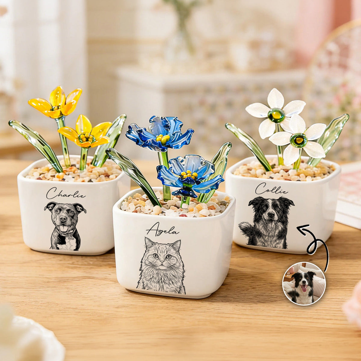 Custom Pet Portrait Pencil Sketch - Personalized Plant Pot
