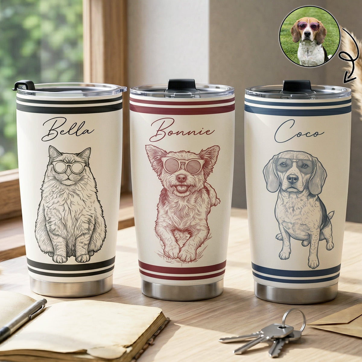 Custom Pet Portrait Sketch Art Vintage Retro Gift For Pet Lovers - Personalized Tumbler