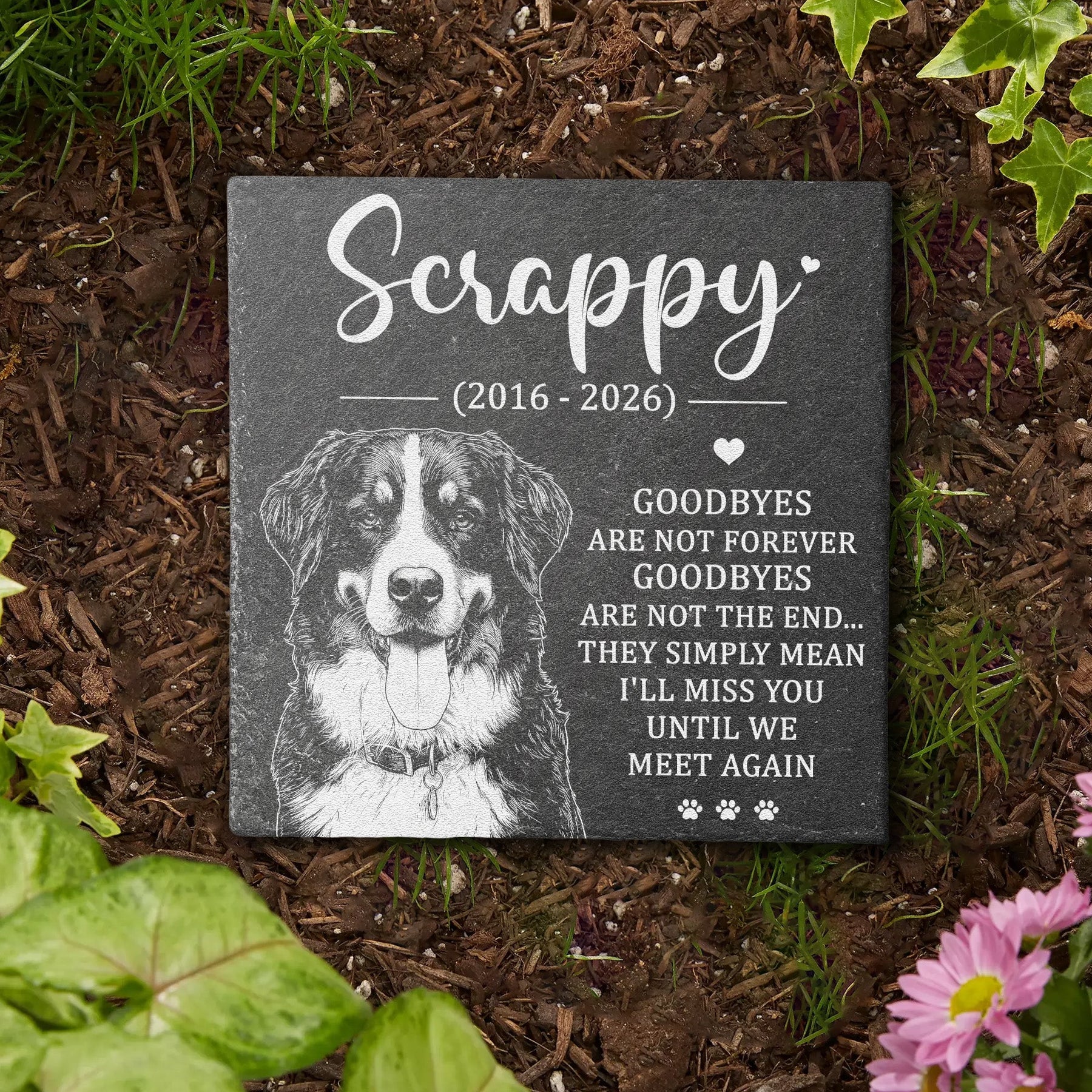 Custom Pet Portrait Sketch Line Art Memorial Gift For Pet Owner - Personalized Garden Stone