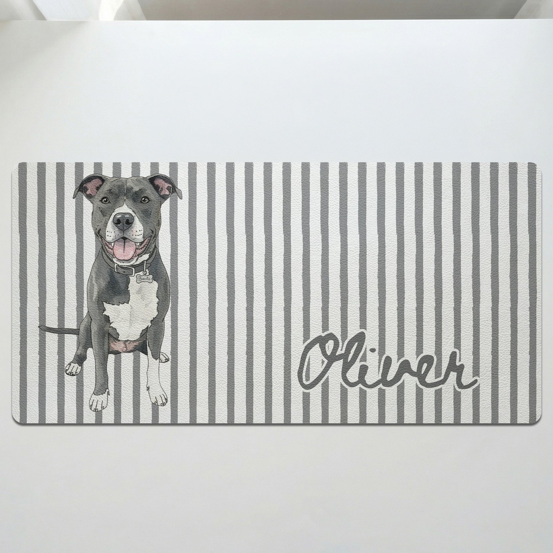 Custom Pet Portrait Watercolor Striped Pattern Gift For Dog Lovers, Cat Lovers - Personalized Desk Mat