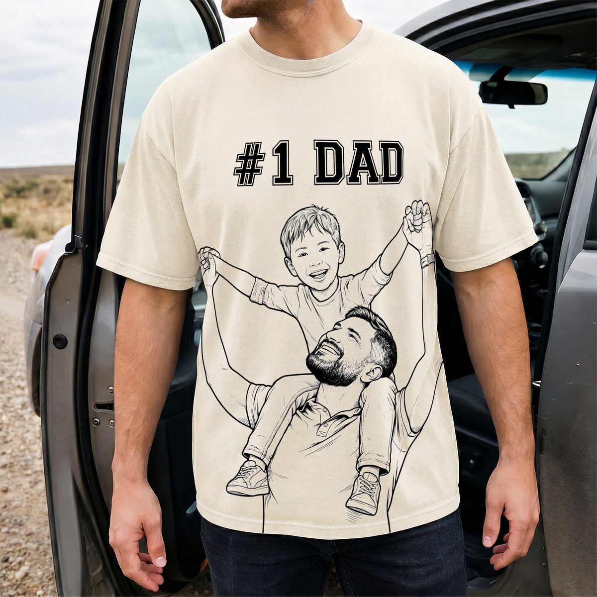 Custom Photo #1 Dad Sketch Line Art Father's Day Gift For Dad, Husband - Personalized Shirt