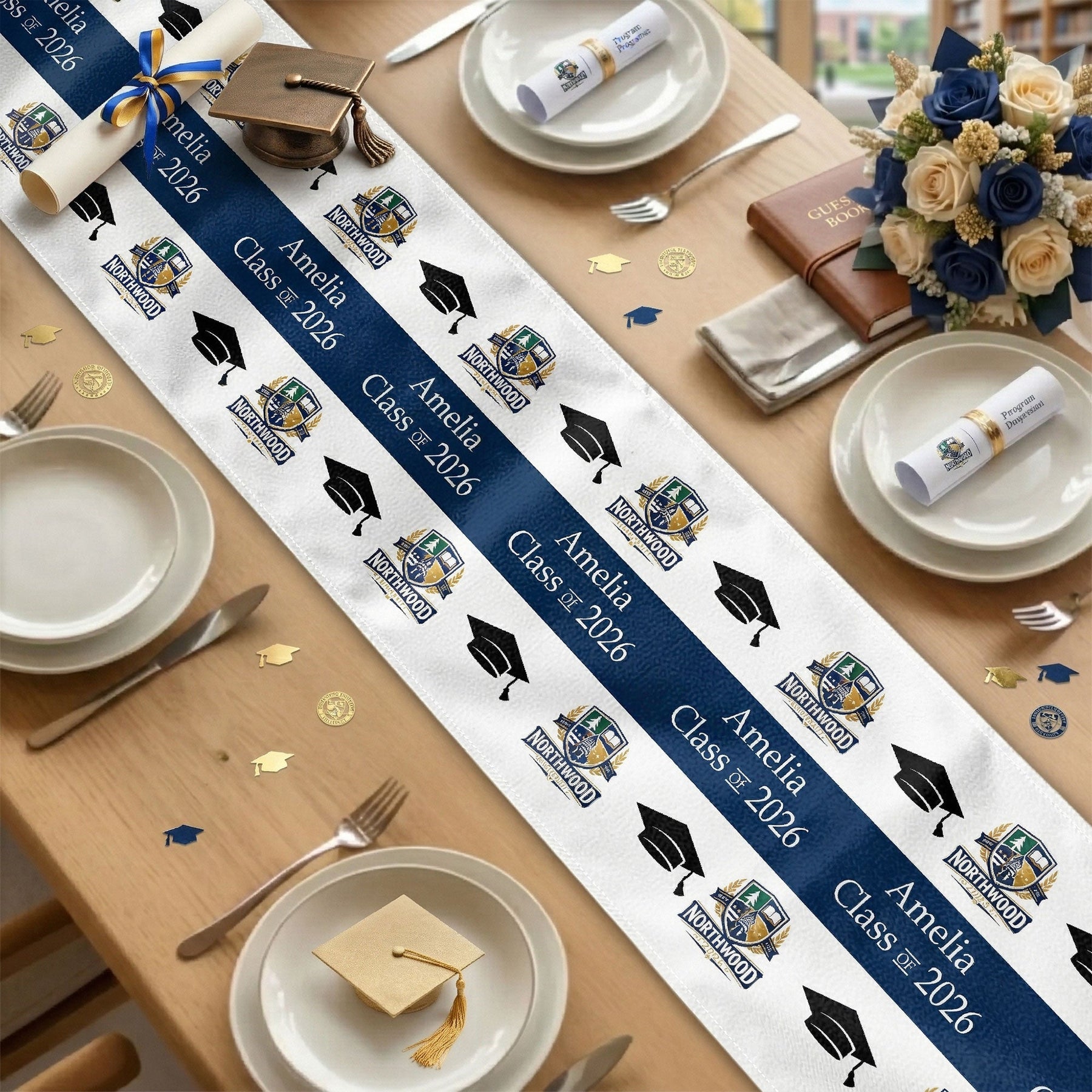 Custom Photo Logo Graduation Party - Personalized Table Runner