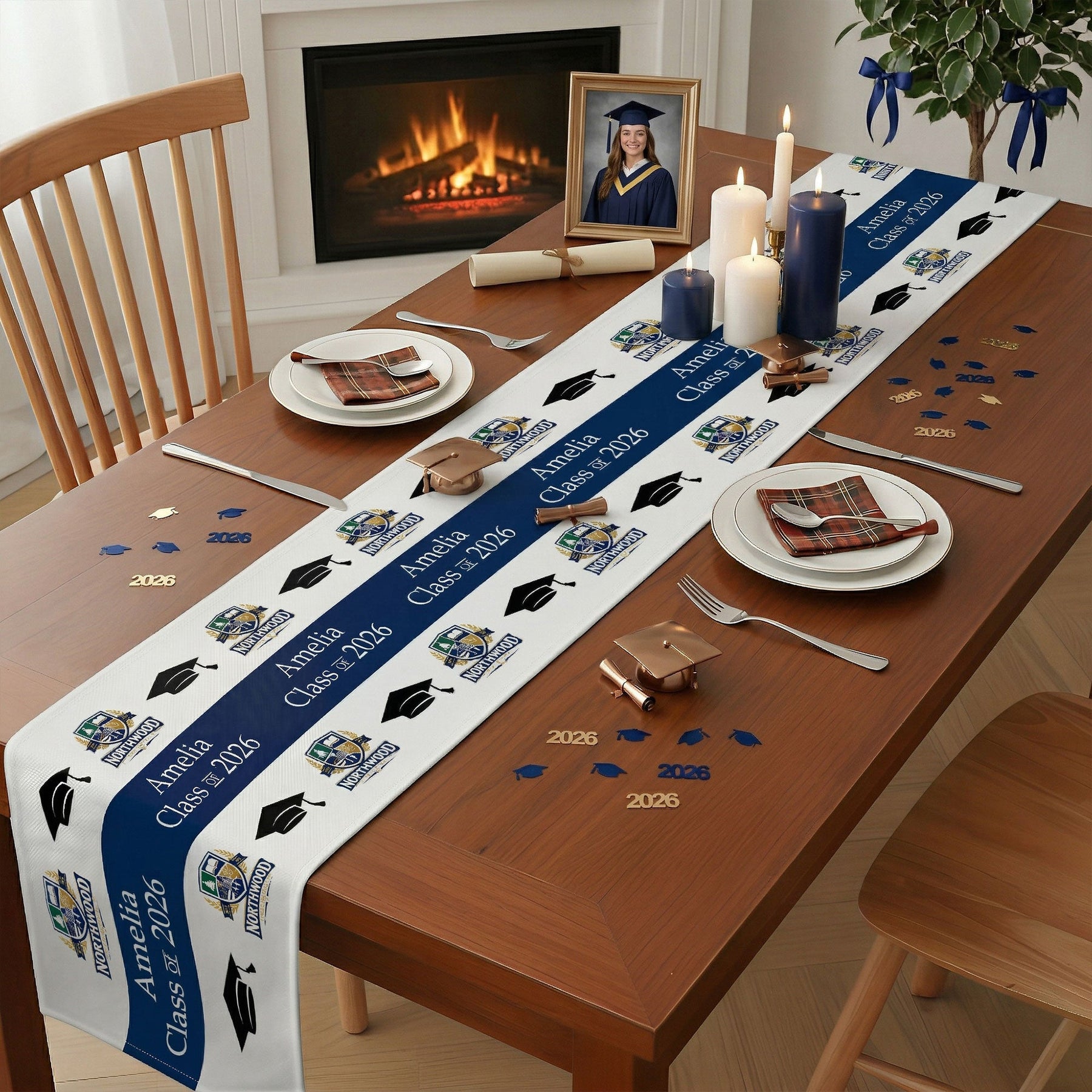 Custom Photo Logo Graduation Party - Personalized Table Runner