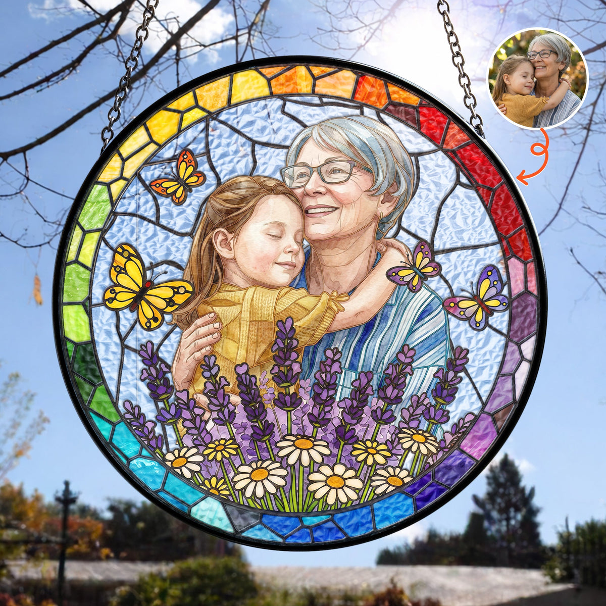 Custom Photo Portrait Stained Glass Gift For Mom, Wife, Grandma - Personalized Window Hanging Suncatcher