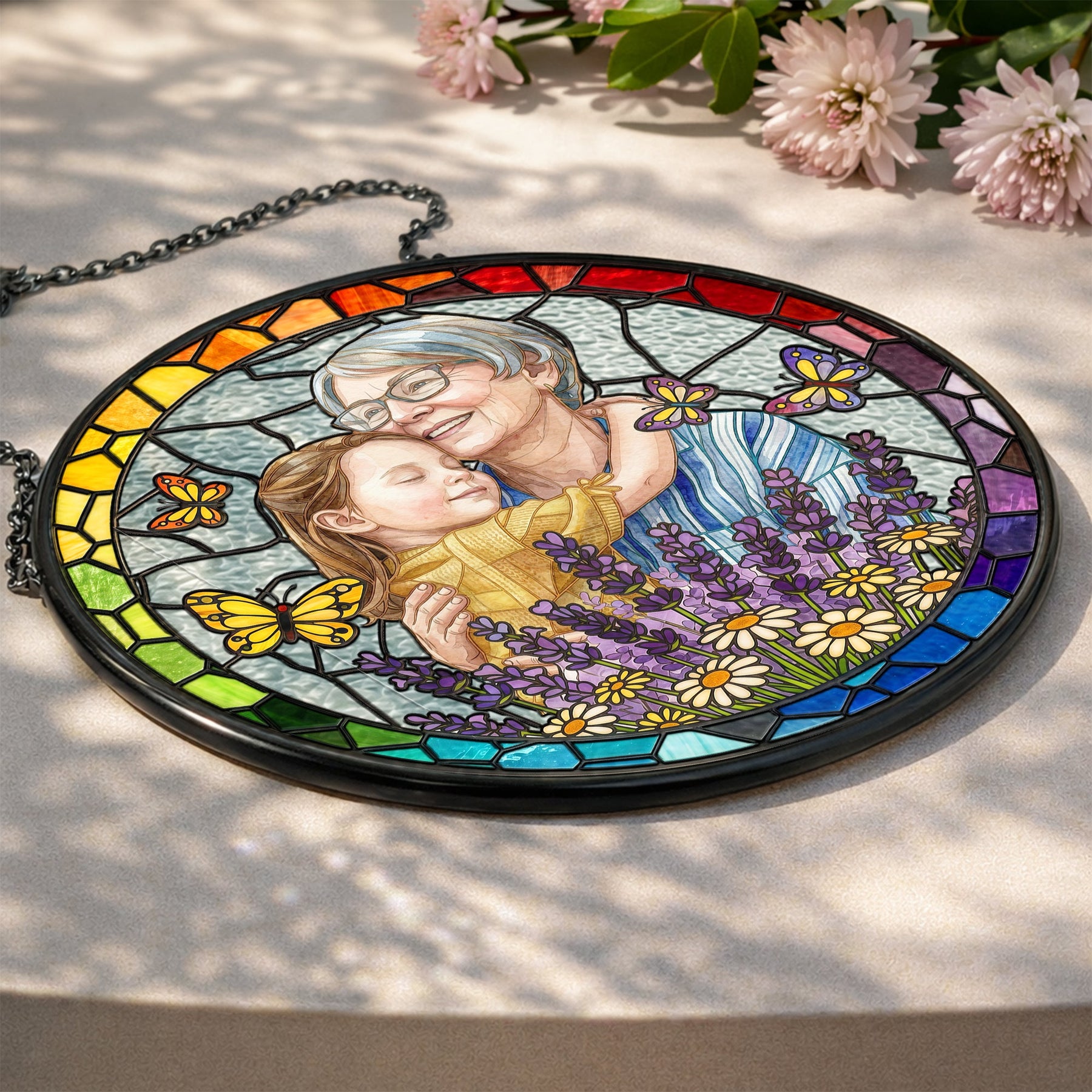 Custom Photo Portrait Stained Glass Gift For Mom, Wife, Grandma - Personalized Window Hanging Suncatcher