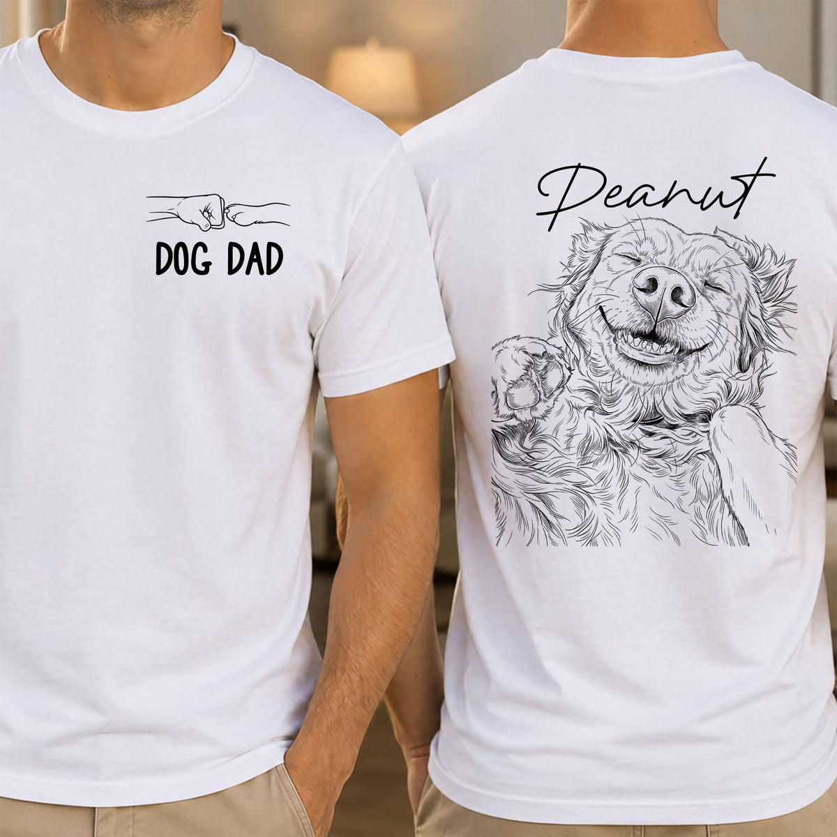Custom Photo Sketch Line Art Dog Dad Shirt Gift For Him, Husband, Dad - Personalized Shirt