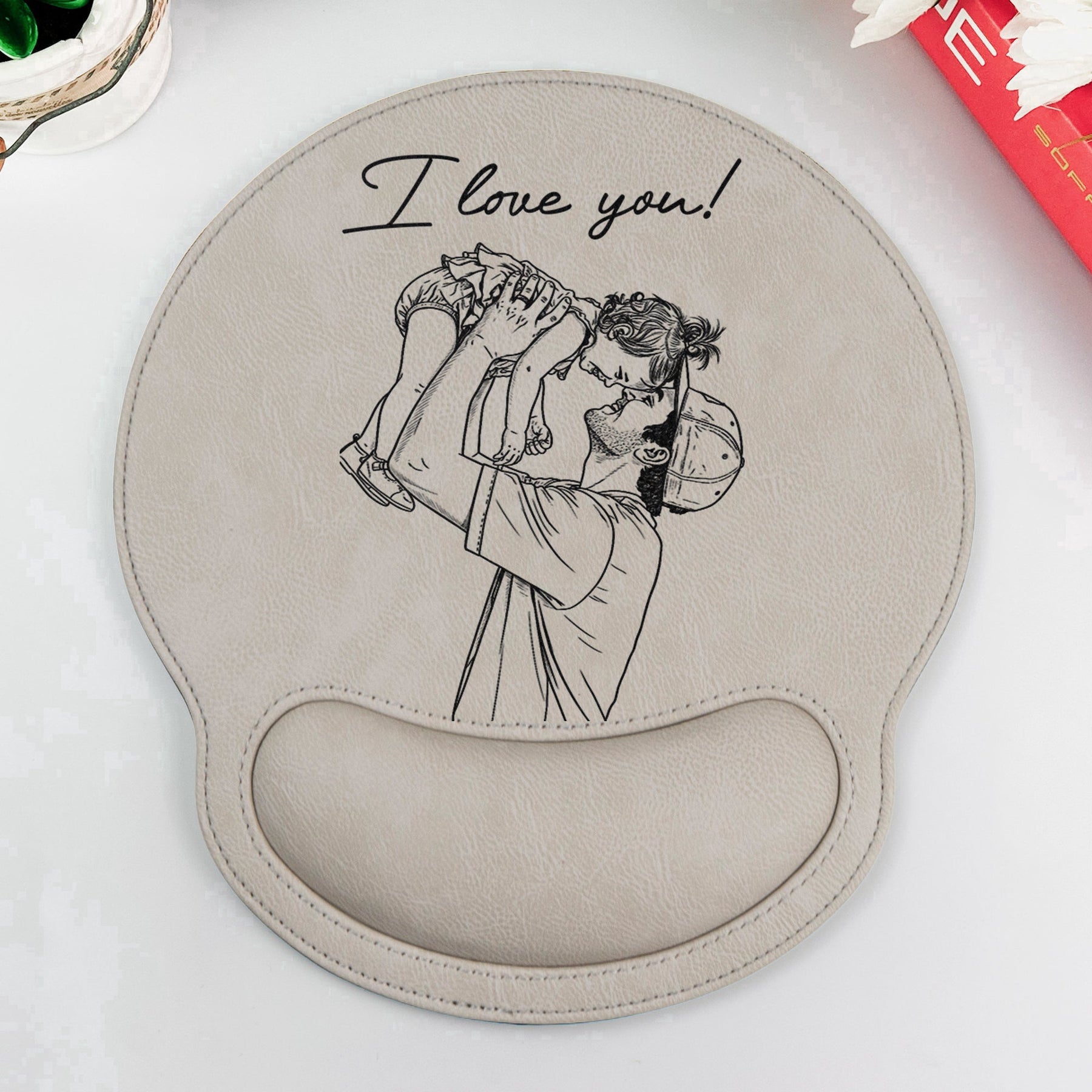 Custom Photo Sketch Line Art Father's Day Gift For Dad, Husband - Personalized Mouse Pad