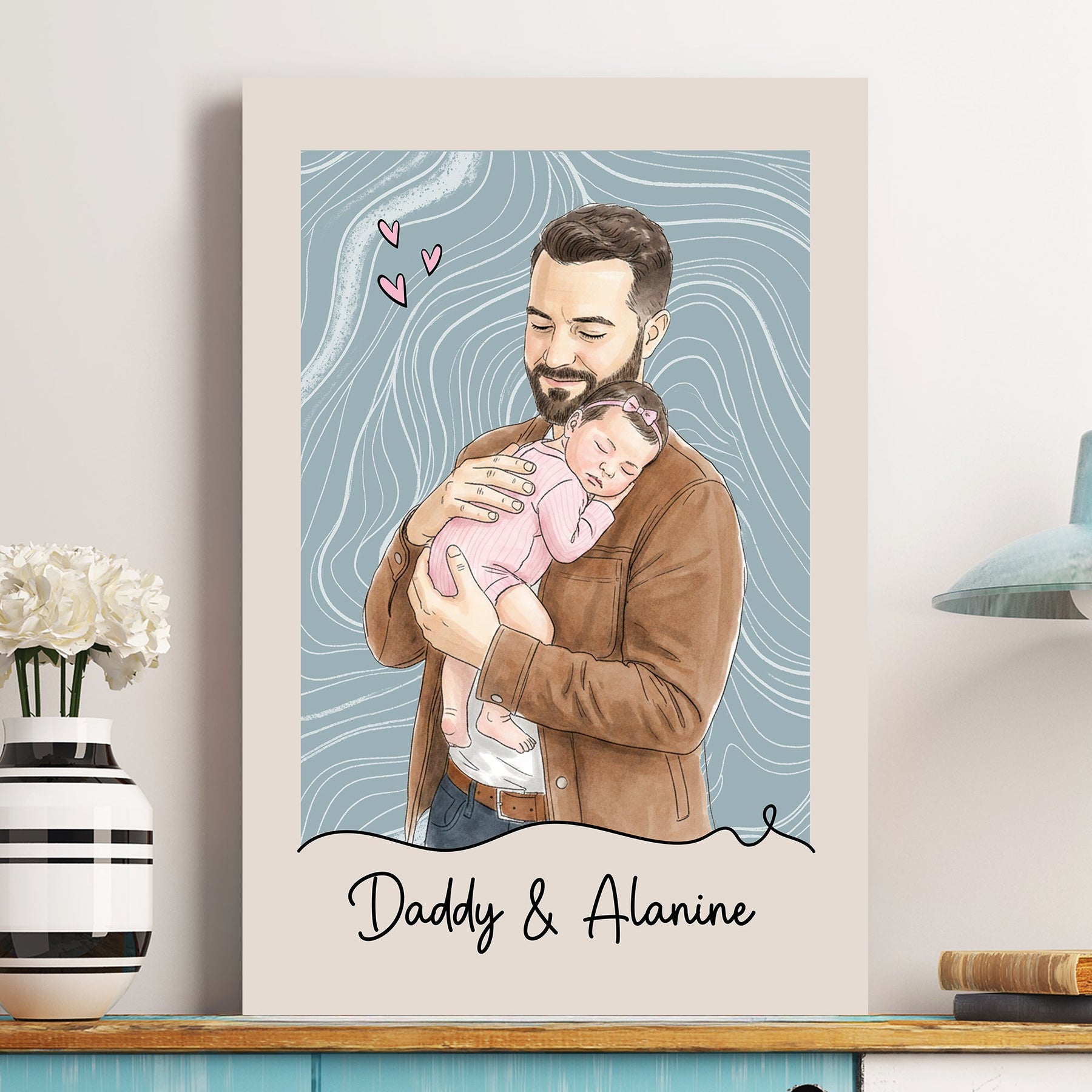 Custom Photo Watercolor Father's Day Gift For Husband, New Dad Gift - Personalized Poster