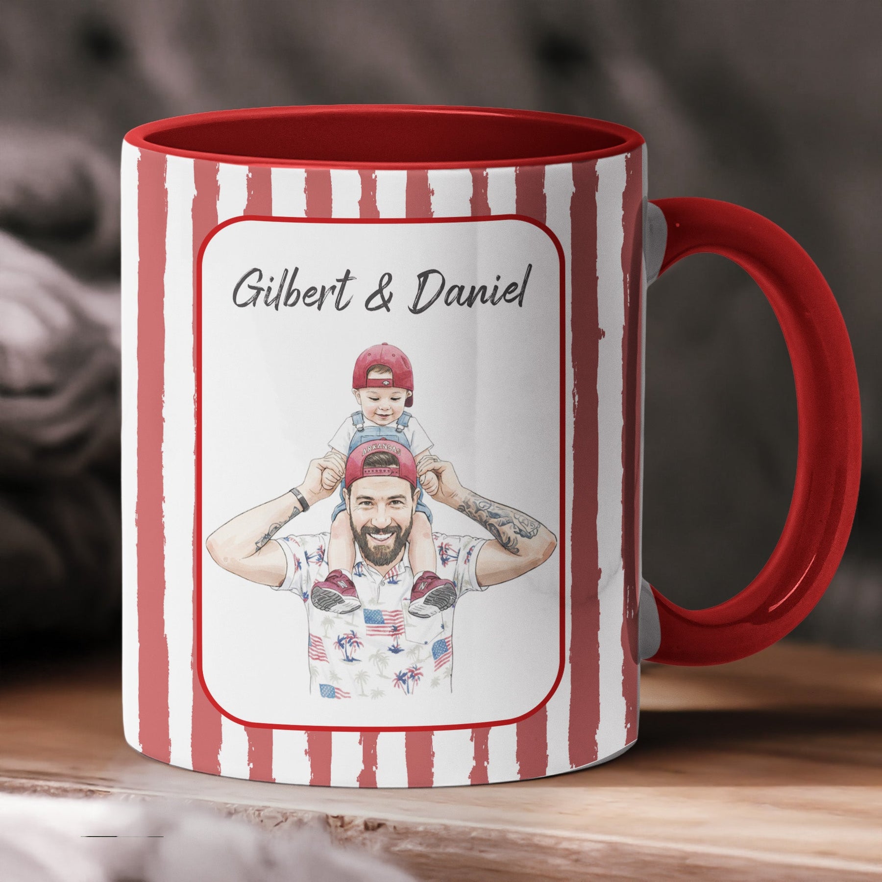 Custom Photo Watercolor Striped Pattern Father's Day Gift For Dad, Husband, Grandpa - Personalized Mug