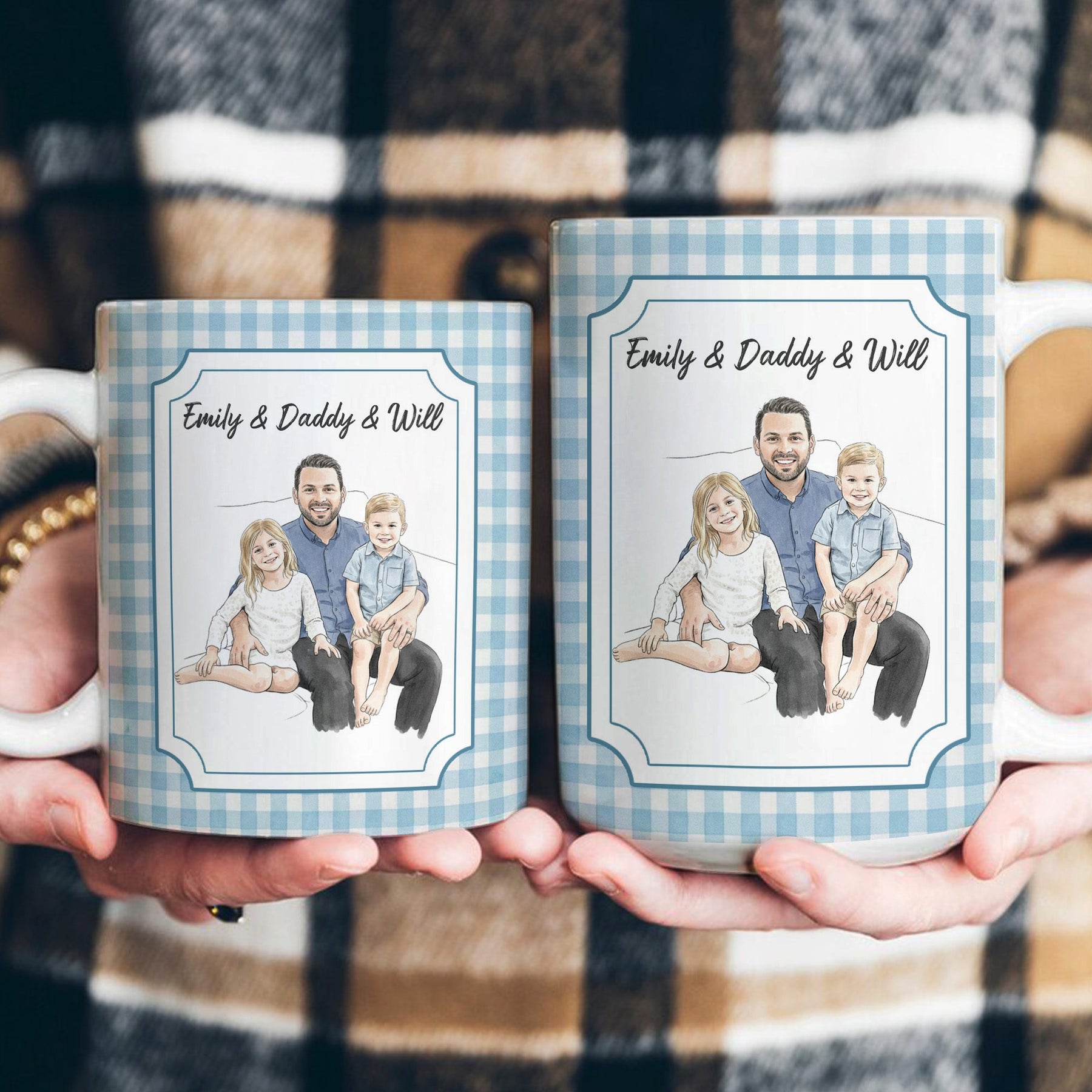 Custom Photo Watercolor Striped Pattern Father's Day Gift For Dad, Husband, Grandpa - Personalized Mug