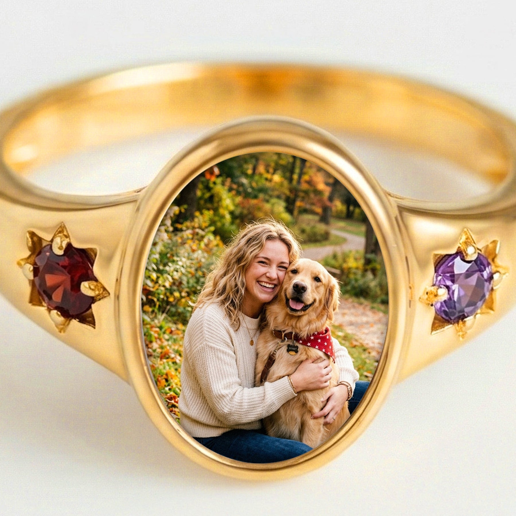 Custom Photo With Birthstones Memorial Gift - Personalized Ring