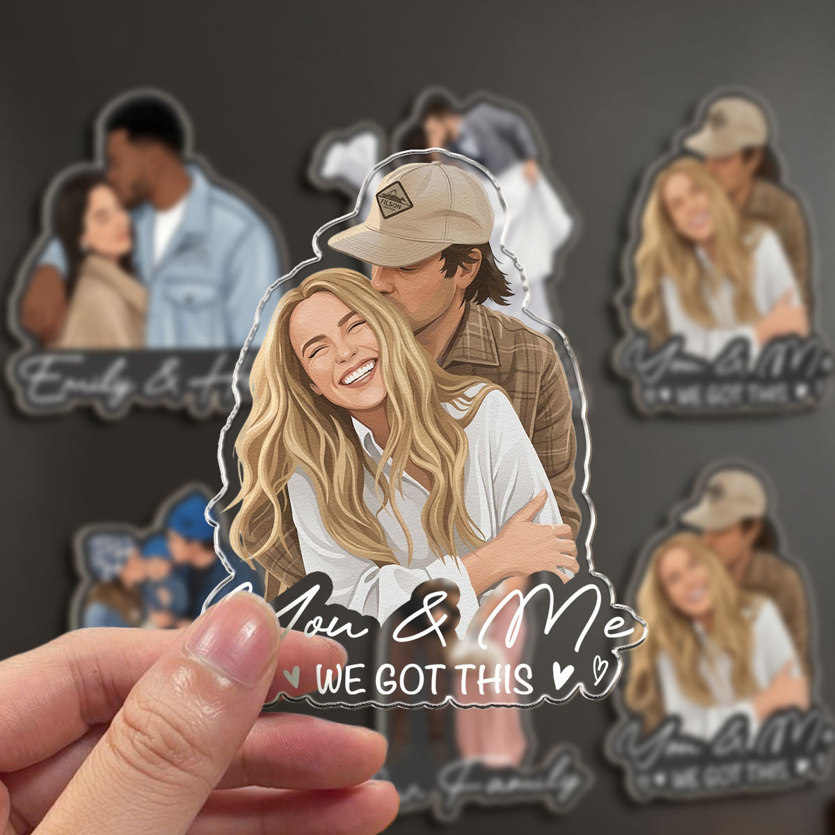 Custom Portrait Art Acrylic Magnet, Family Couples With Pets Photo - Personalized Magnet