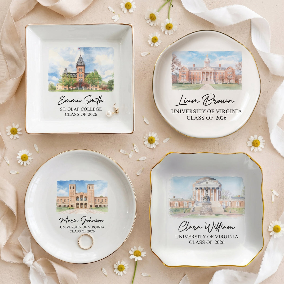 Custom University Photo College Graduation Gift School Logo For Her, Daughter, Friends - Personalized Jewelry Dish