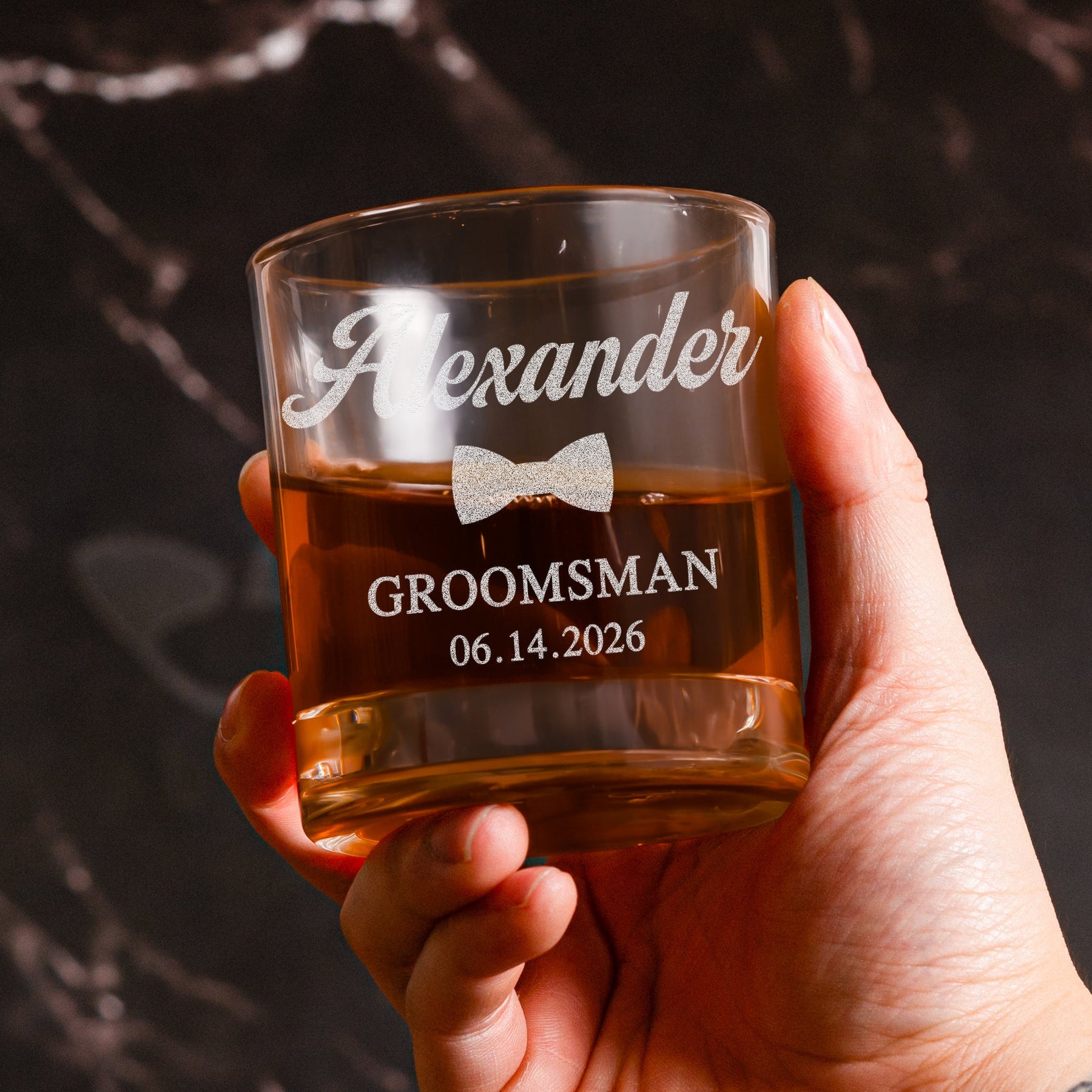 Custom Vintage Initial Name & Date For Best Man, Groomsman, Groomsmen, Groom Wedding Gifts - Personalized Whiskey Glass