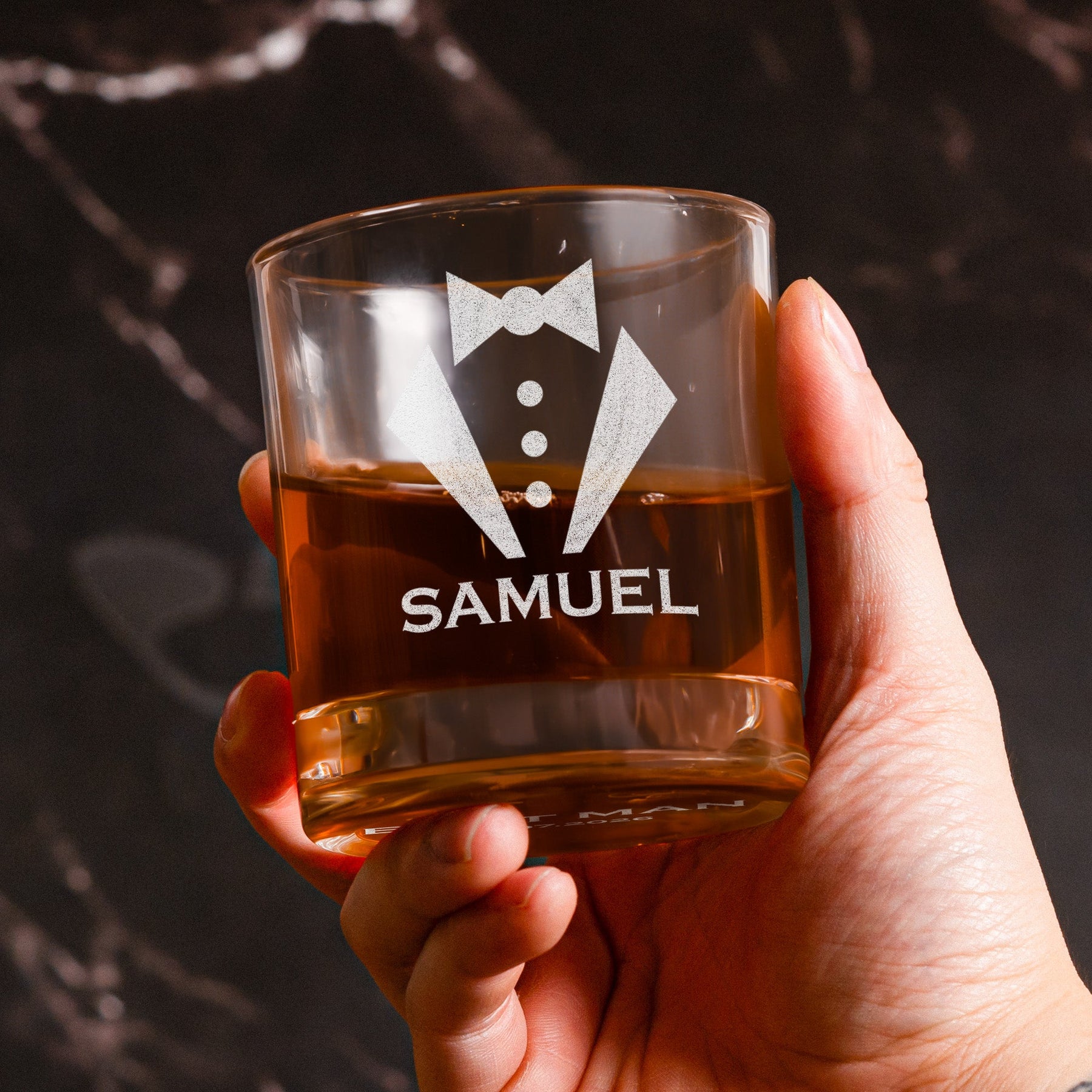 Custom Vintage Initial Name & Date For Best Man, Groomsmen, Groom Wedding Gifts - Personalized Whiskey Glass
